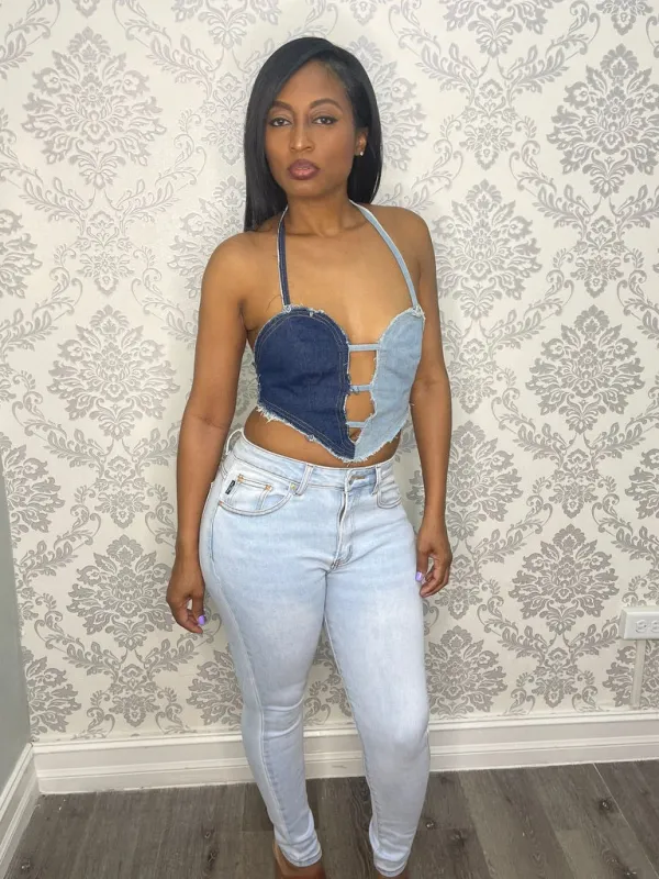 "TWO HEARTS" HALTER TOP sold by 24/7 Denim