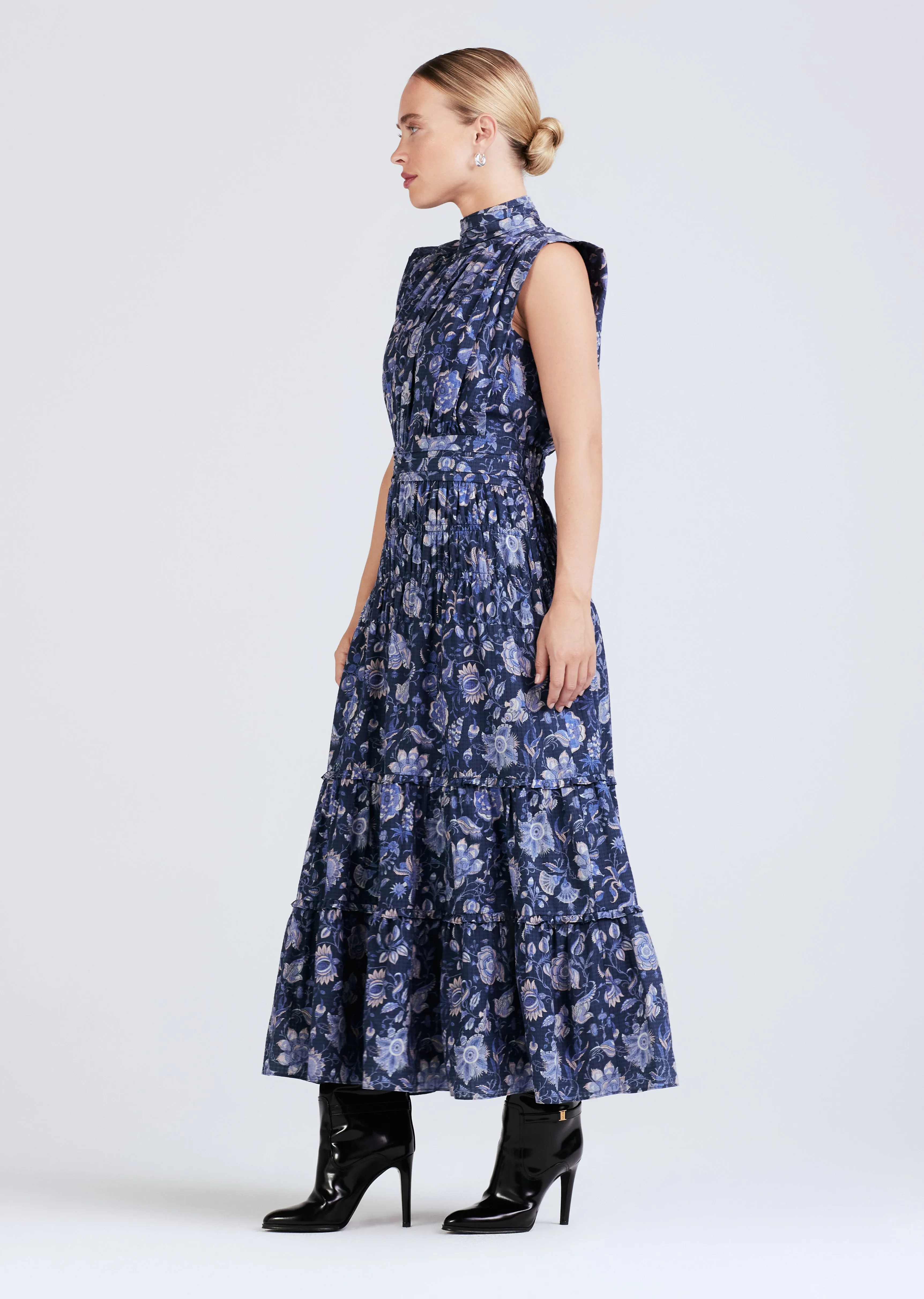 Junia Rouched Sleeveless Midi Dress - Navy Multi sold by Derek Lam product image thumbnail 3