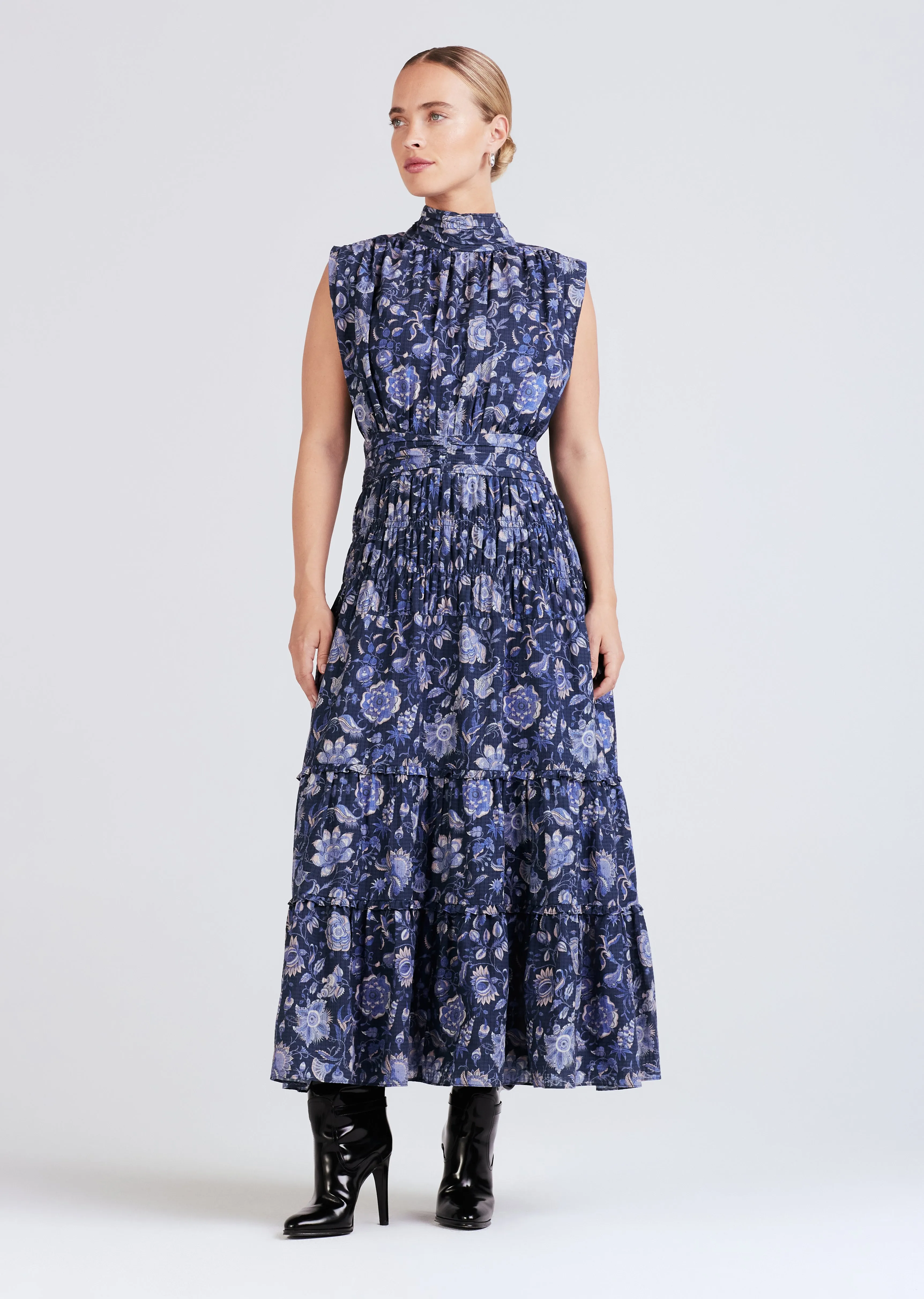 Junia Rouched Sleeveless Midi Dress - Navy Multi sold by Derek Lam product image thumbnail 2