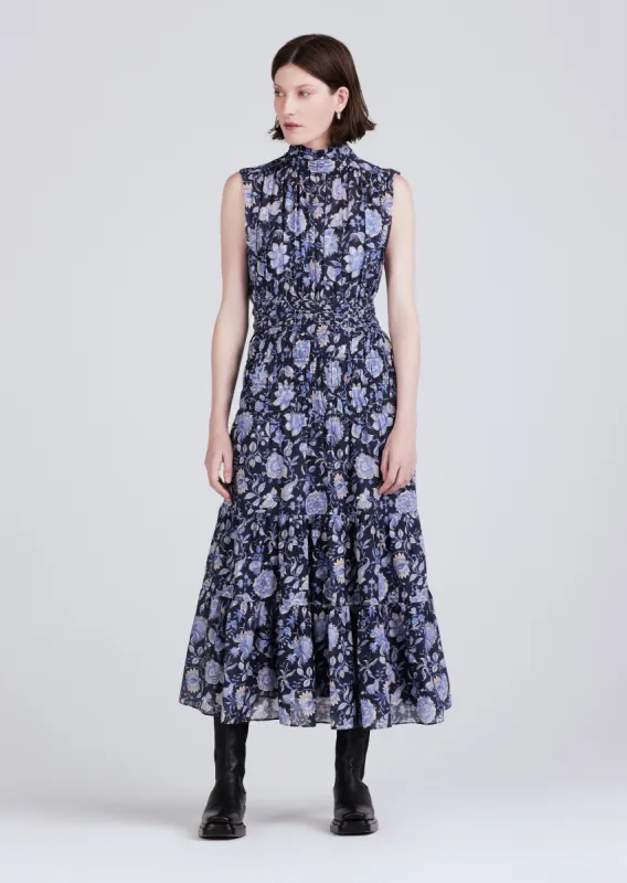 Junia Rouched Sleeveless Midi Dress - Navy Multi sold by Derek Lam