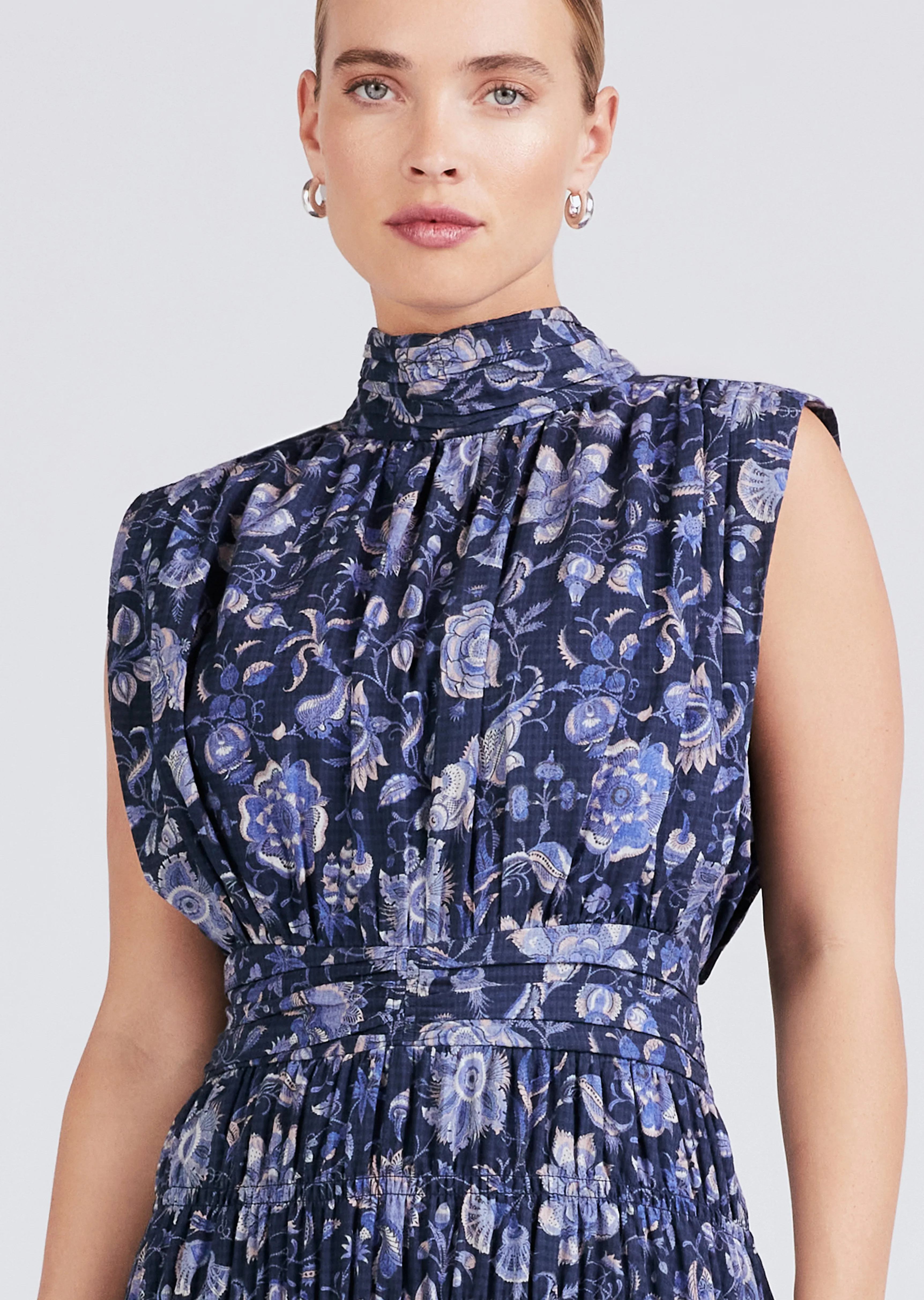 Junia Rouched Sleeveless Midi Dress - Navy Multi sold by Derek Lam product image thumbnail 5