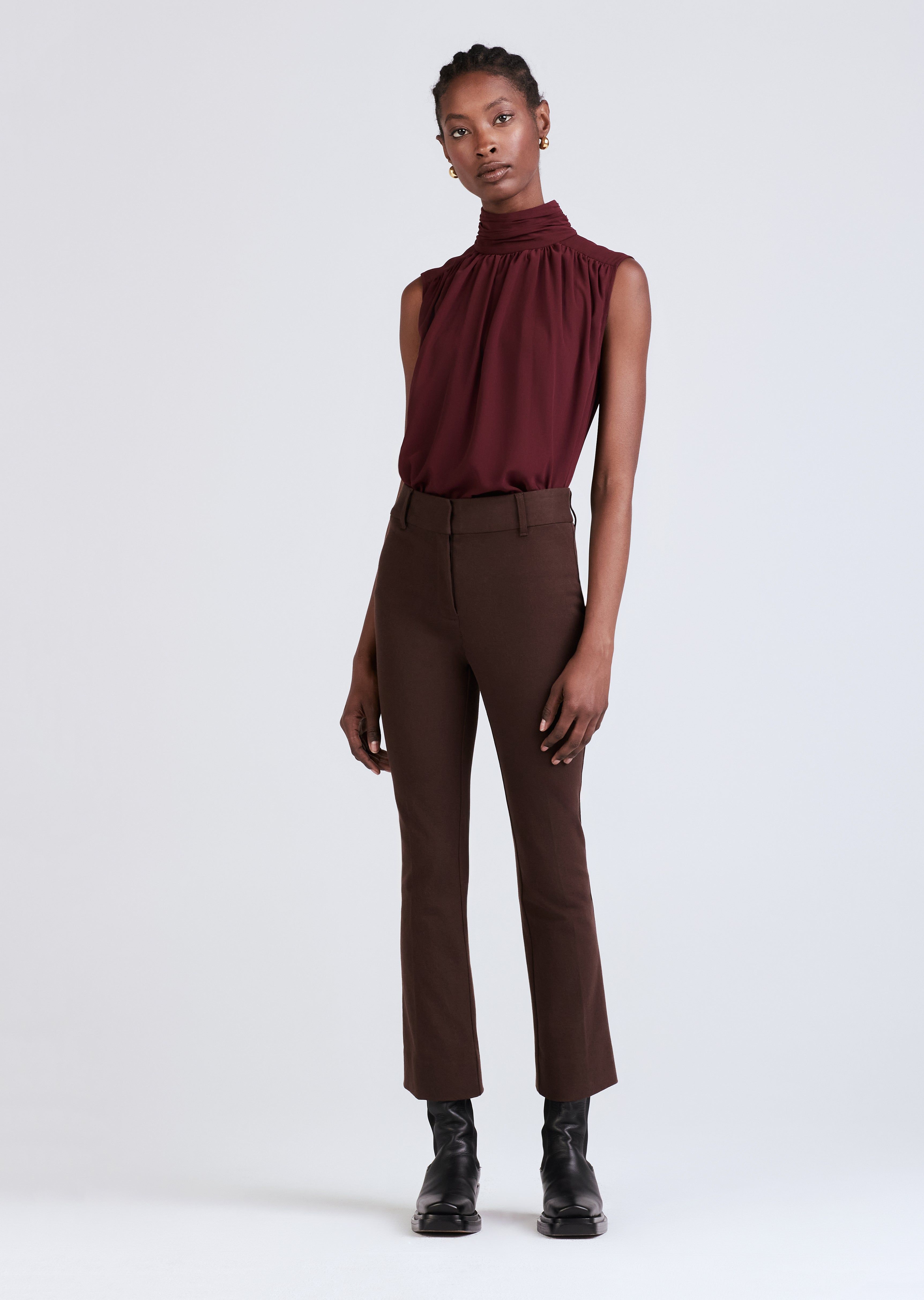 Crosby Crop Flare Trouser - Chocolate sold by Derek Lam