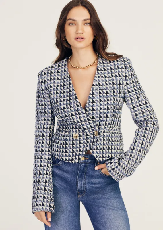 Marcel Fringe Tweed Jacket - Blanc de Blanc-Indigo sold by Derek Lam