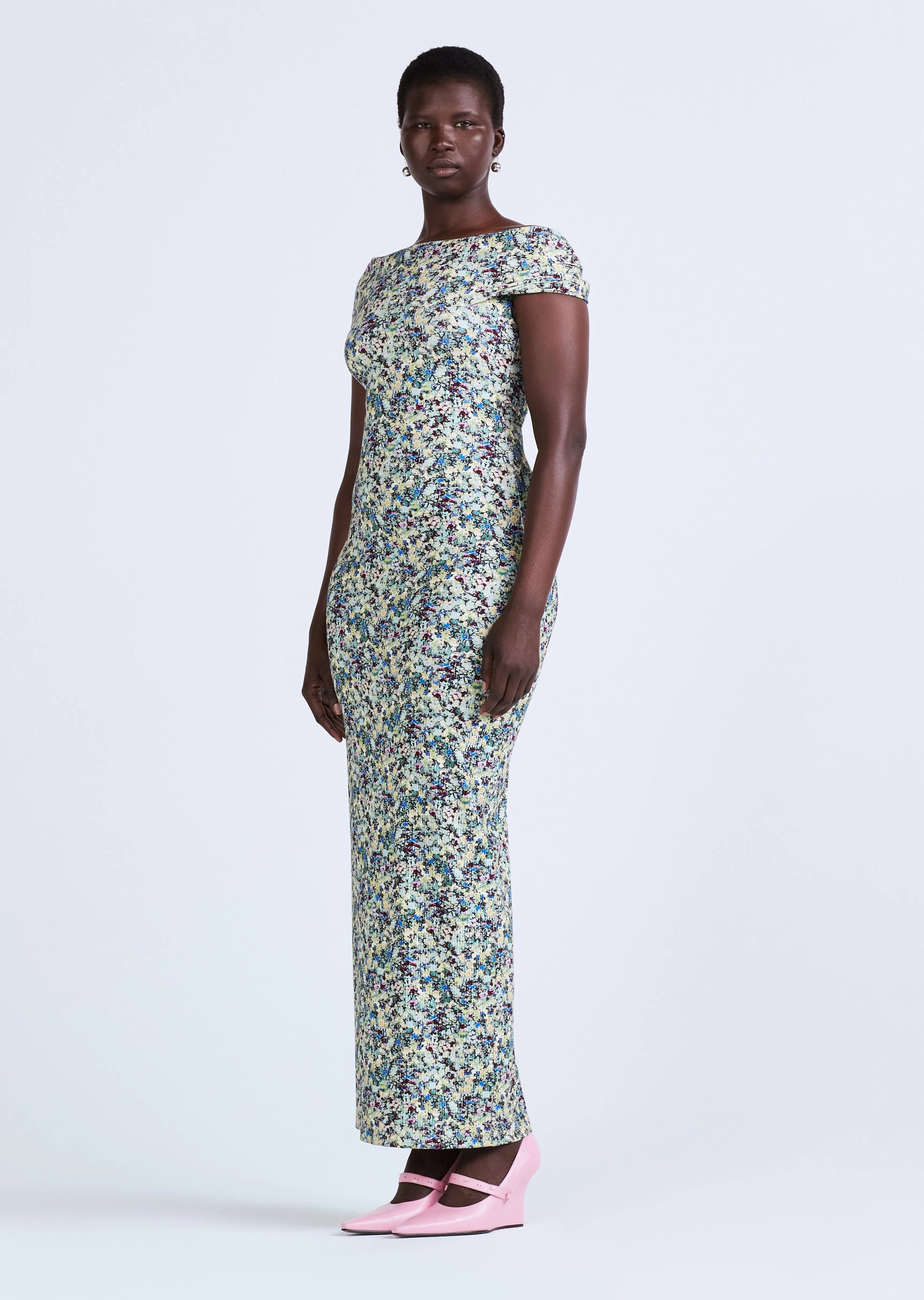 Nanette Rib Foldover Maxi Dress - Teal Multi sold by Derek Lam product image thumbnail 4