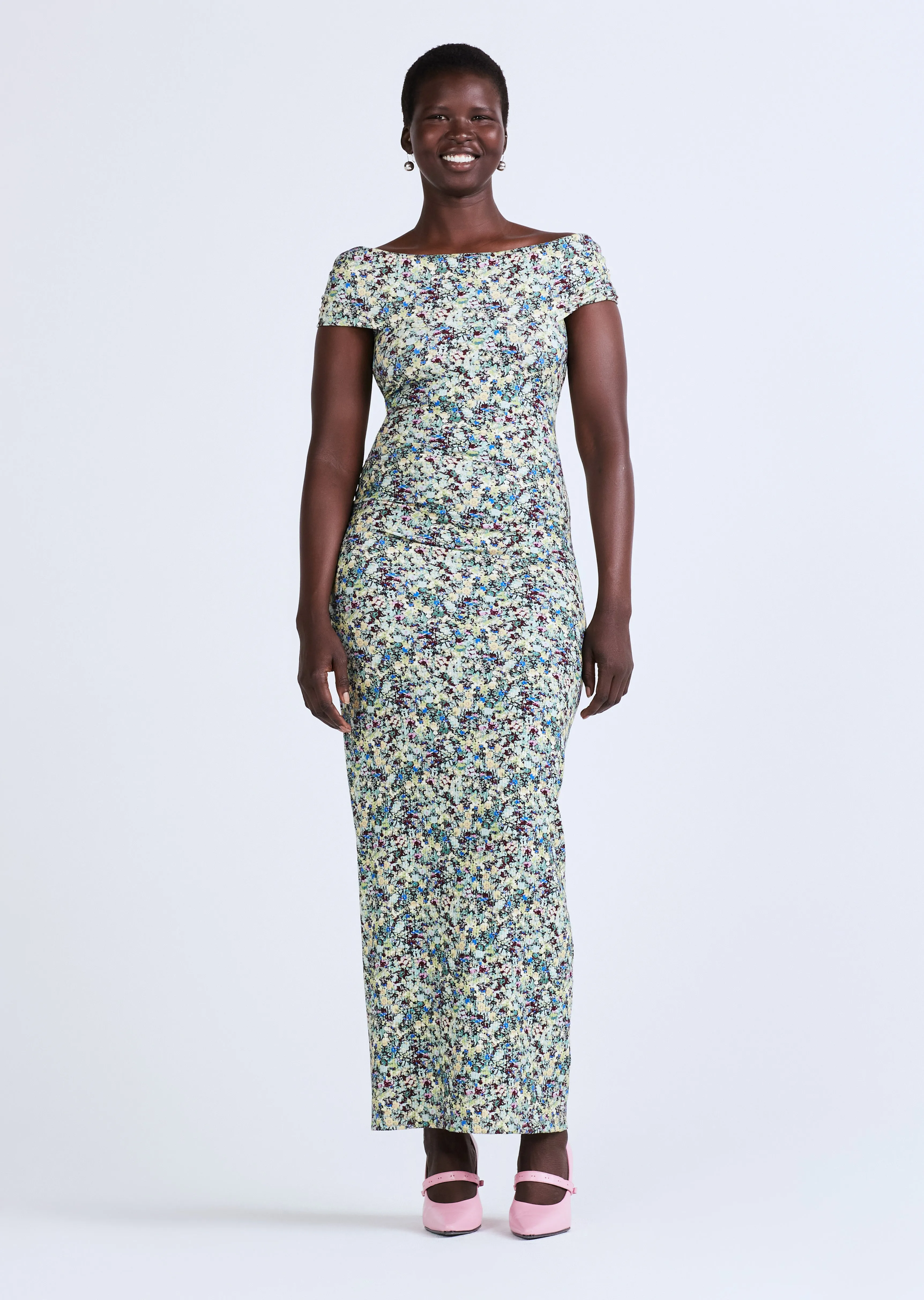 Nanette Rib Foldover Maxi Dress - Teal Multi sold by Derek Lam product image thumbnail 2