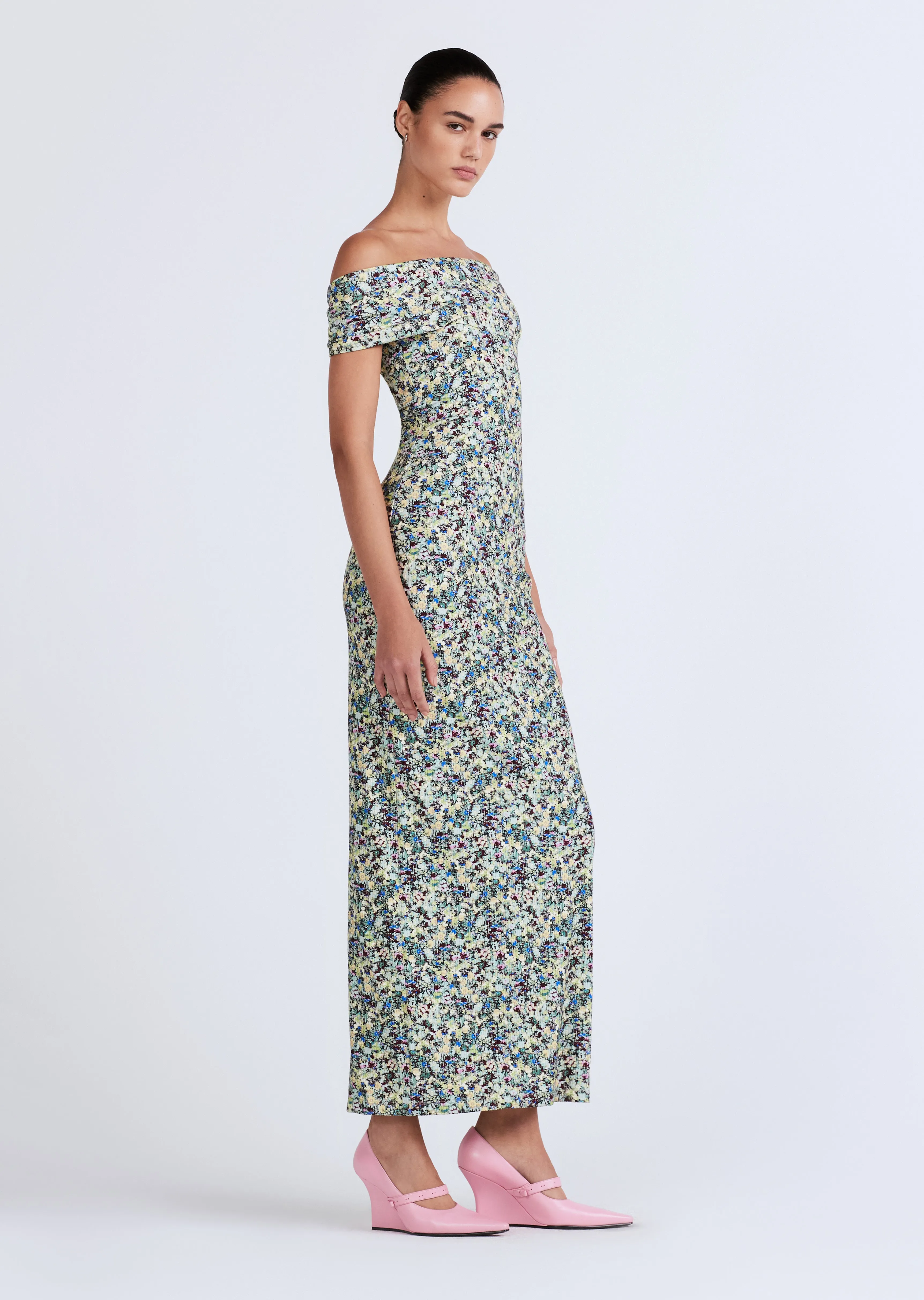 Nanette Rib Foldover Maxi Dress - Teal Multi sold by Derek Lam product image thumbnail 3