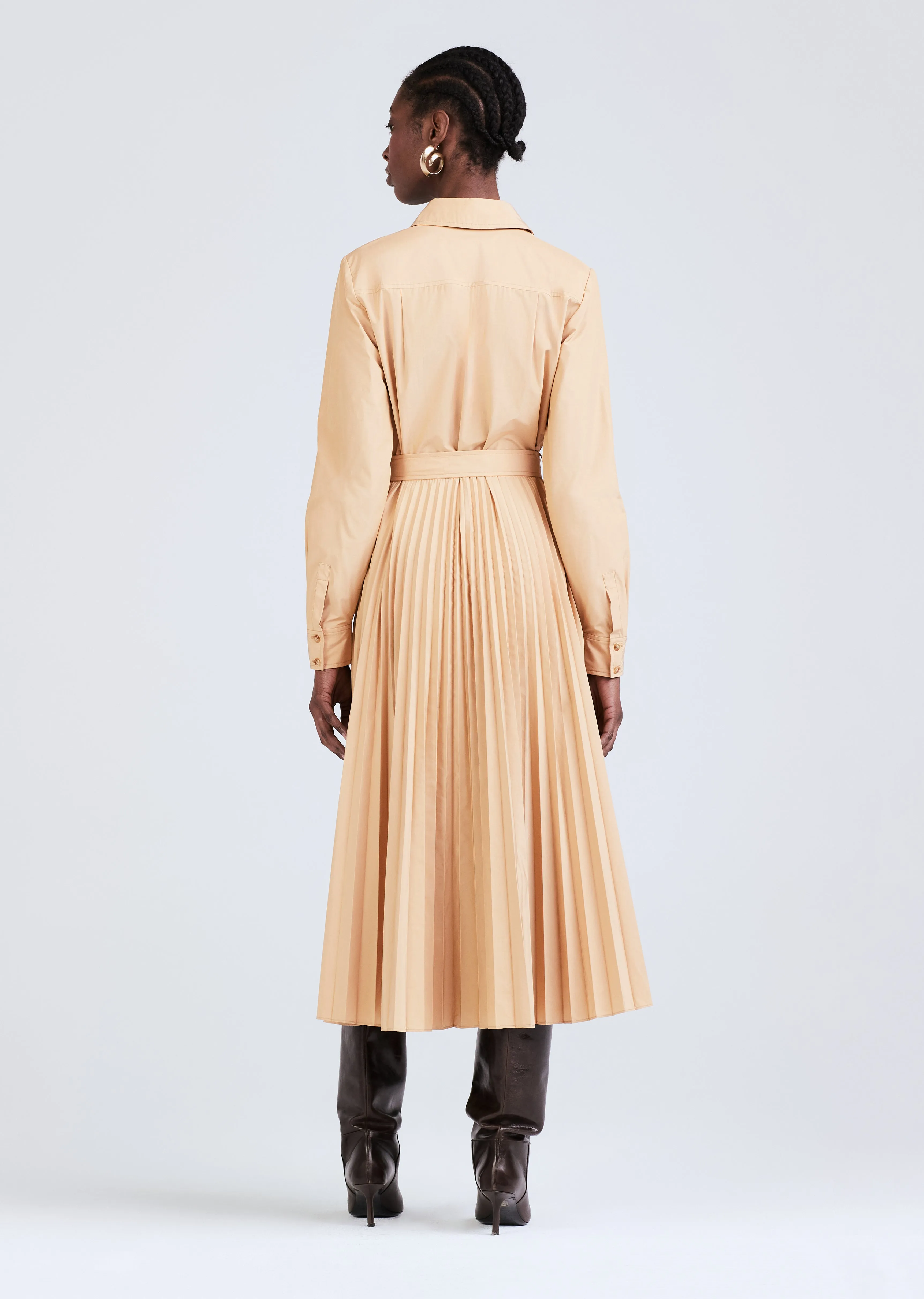 Kenza Long Sleeve Pleated Shirt Dress - Limestone sold by Derek Lam product image thumbnail 4