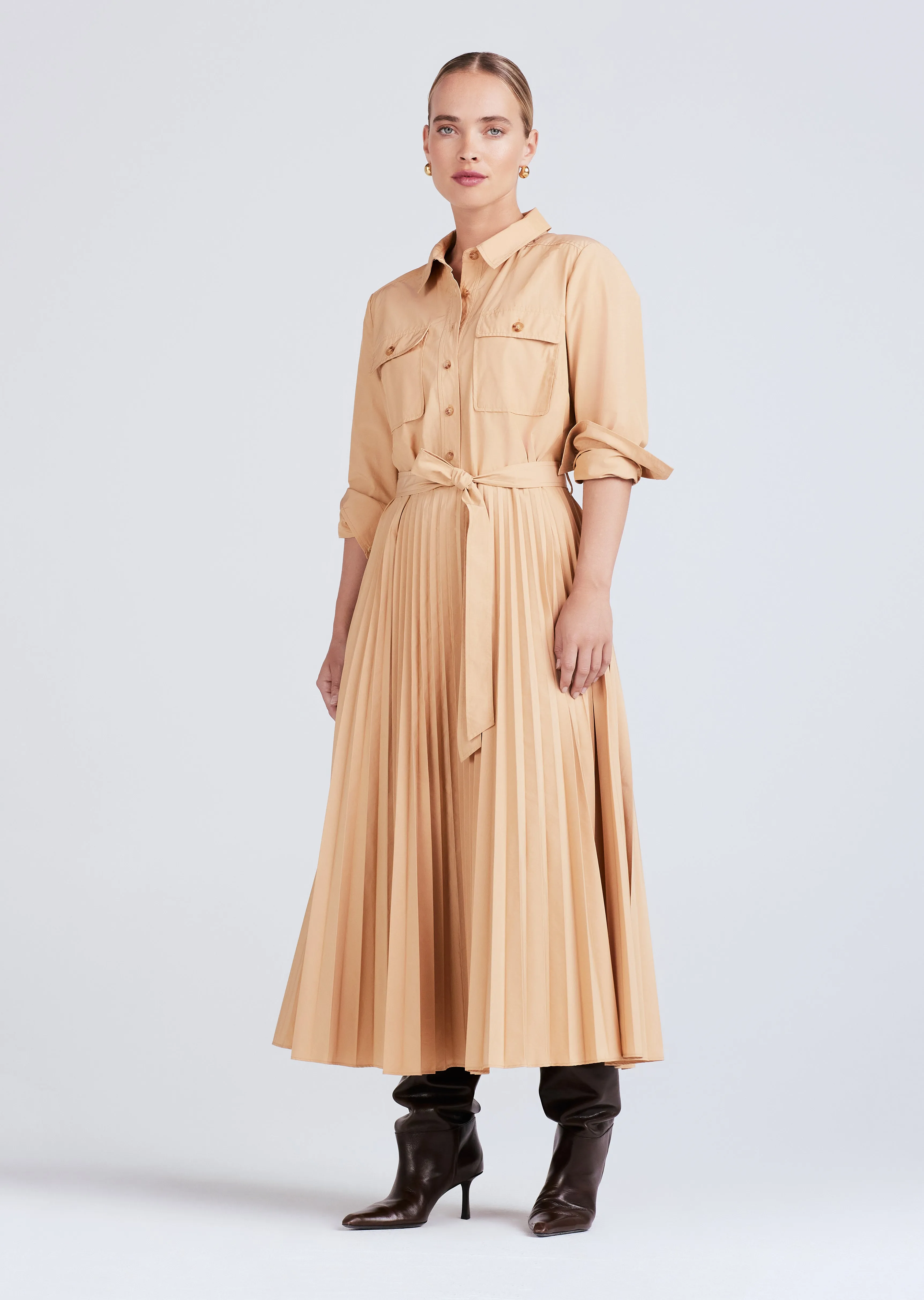 Kenza Long Sleeve Pleated Shirt Dress - Limestone sold by Derek Lam product image thumbnail 2