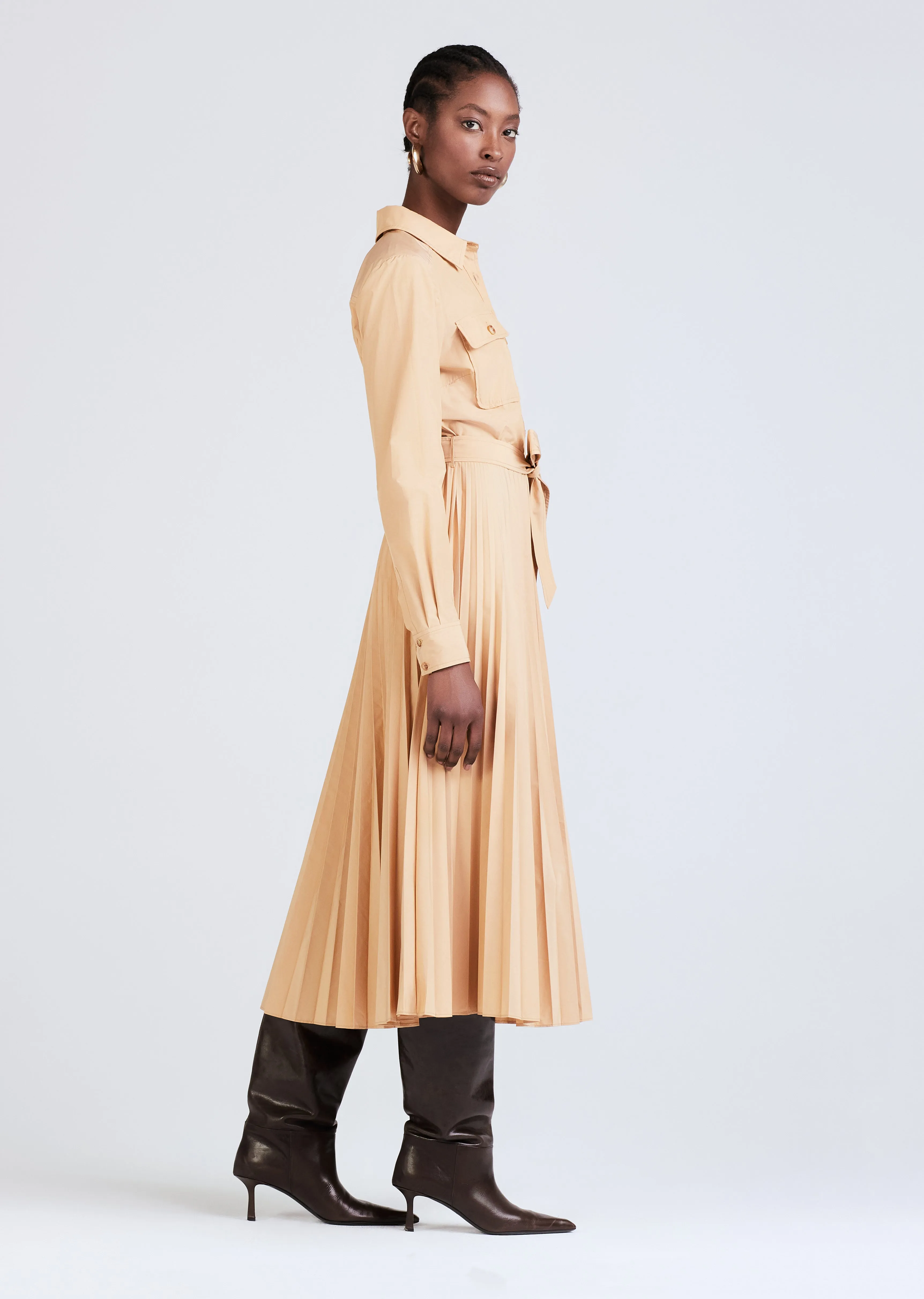 Kenza Long Sleeve Pleated Shirt Dress - Limestone sold by Derek Lam product image thumbnail 3