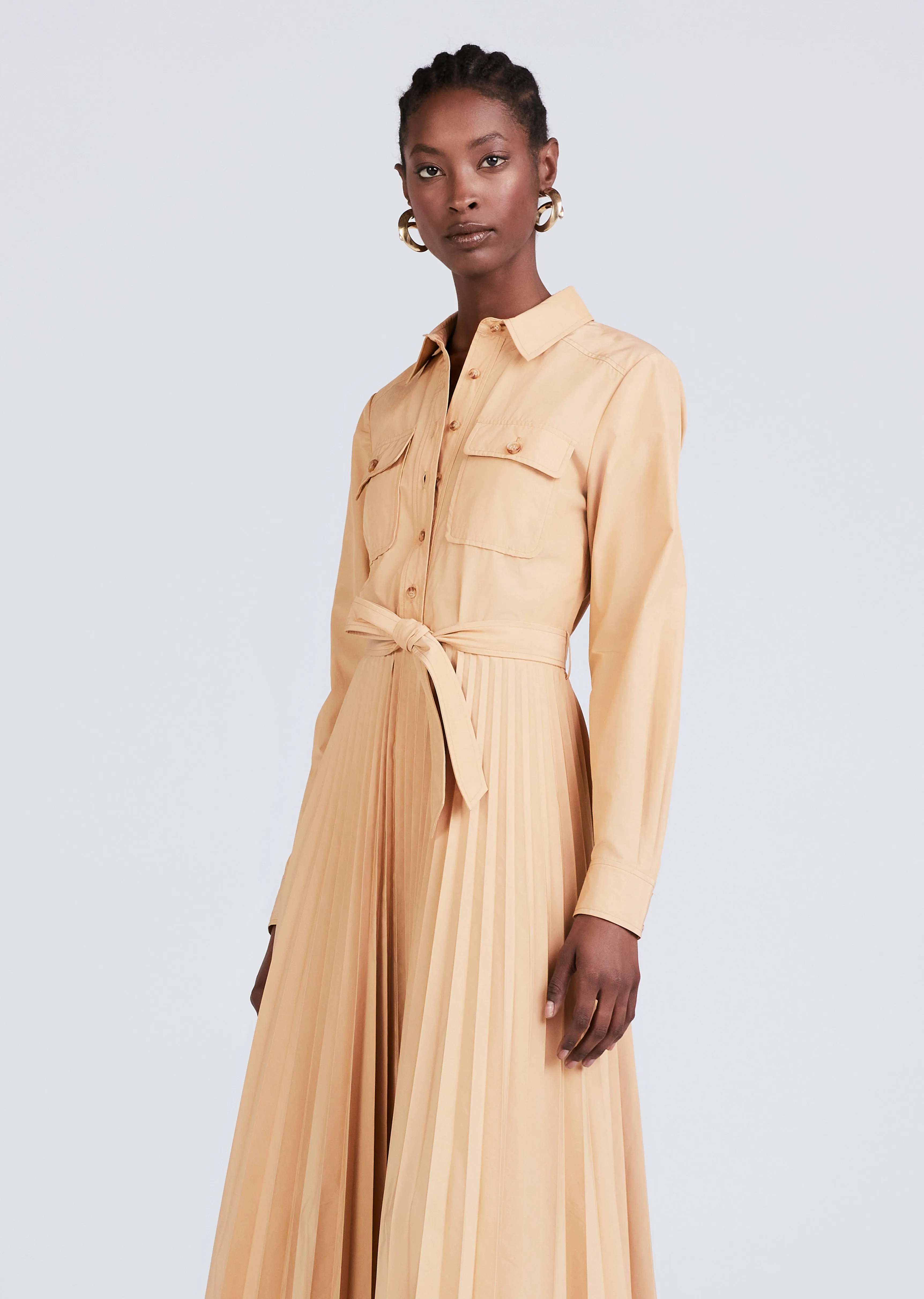 Kenza Long Sleeve Pleated Shirt Dress - Limestone sold by Derek Lam product image thumbnail 5