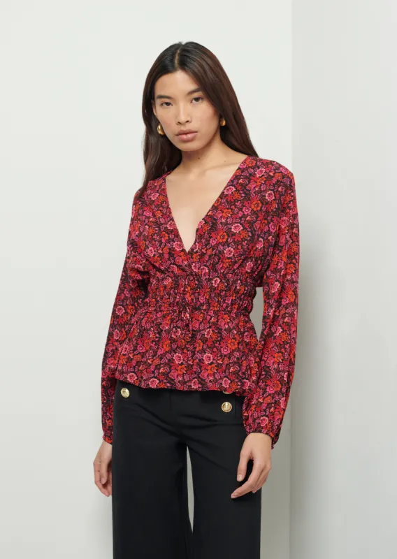 Lilith V-Neck Blouse - Red Multi sold by Derek Lam