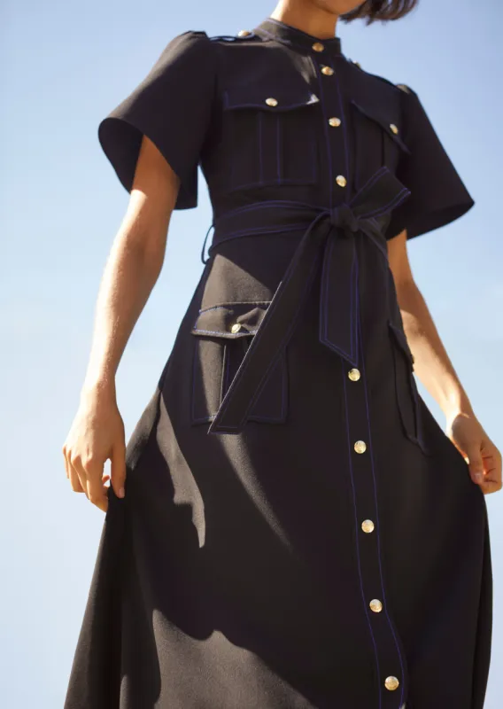 Judy Short Sleeve Utility Shirt Dress - Black sold by Derek Lam