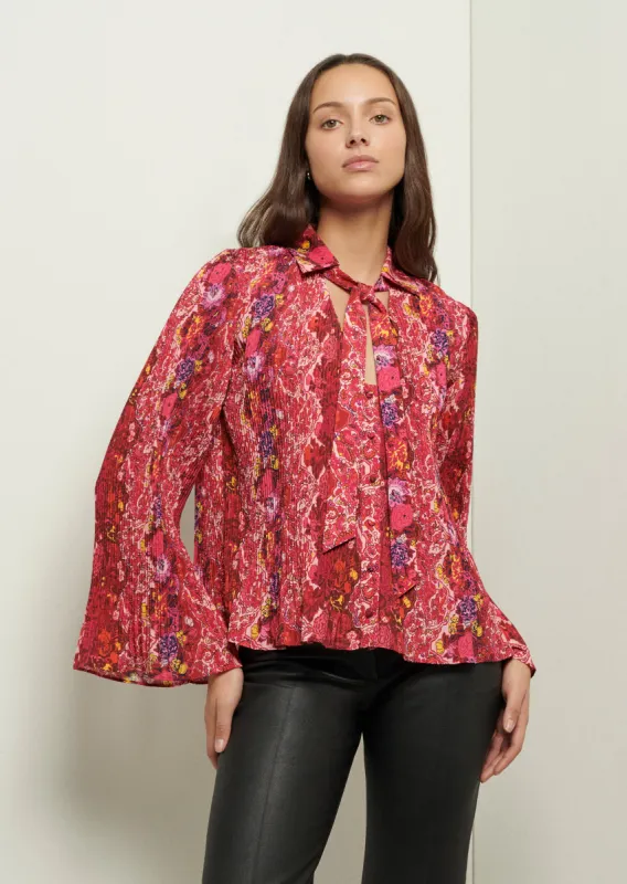 Eve Pleated Blouse - Red Multi sold by Derek Lam