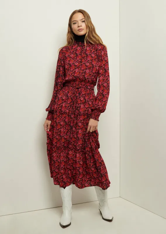 Rebecca Smocked Dress - Red Multi sold by Derek Lam