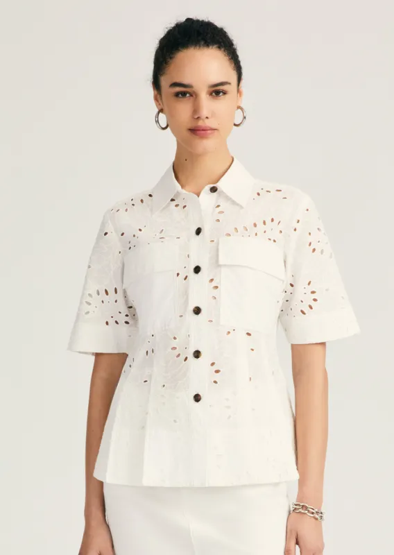 Cilou Short Sleeve Utility Shirt - White-White sold by Derek Lam