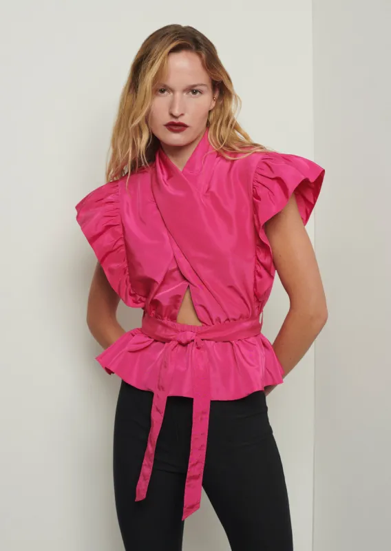 Brynn Ruffle Wrap Top - Magenta sold by Derek Lam