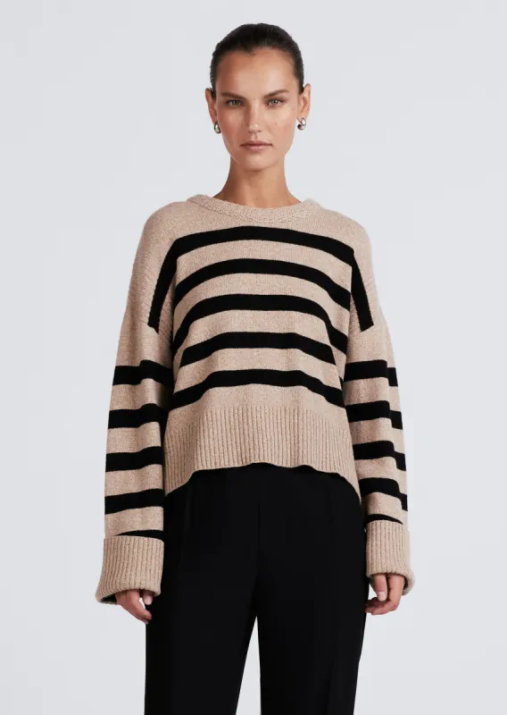 Farah Stripe Crewneck Sweater - Camel-Black sold by Derek Lam