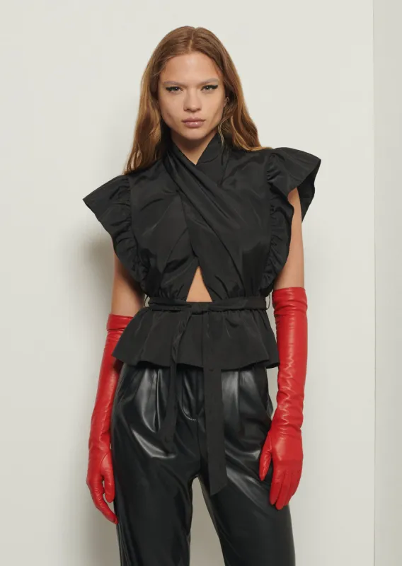 Brynn Ruffle Wrap Top - Black sold by Derek Lam