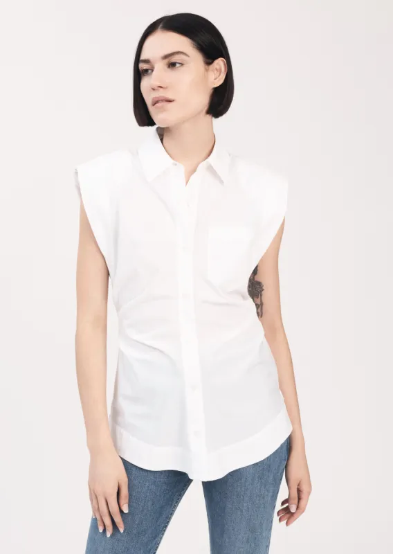 Ivy Sleeveless Ruched Button Down Shirt - White sold by Derek Lam