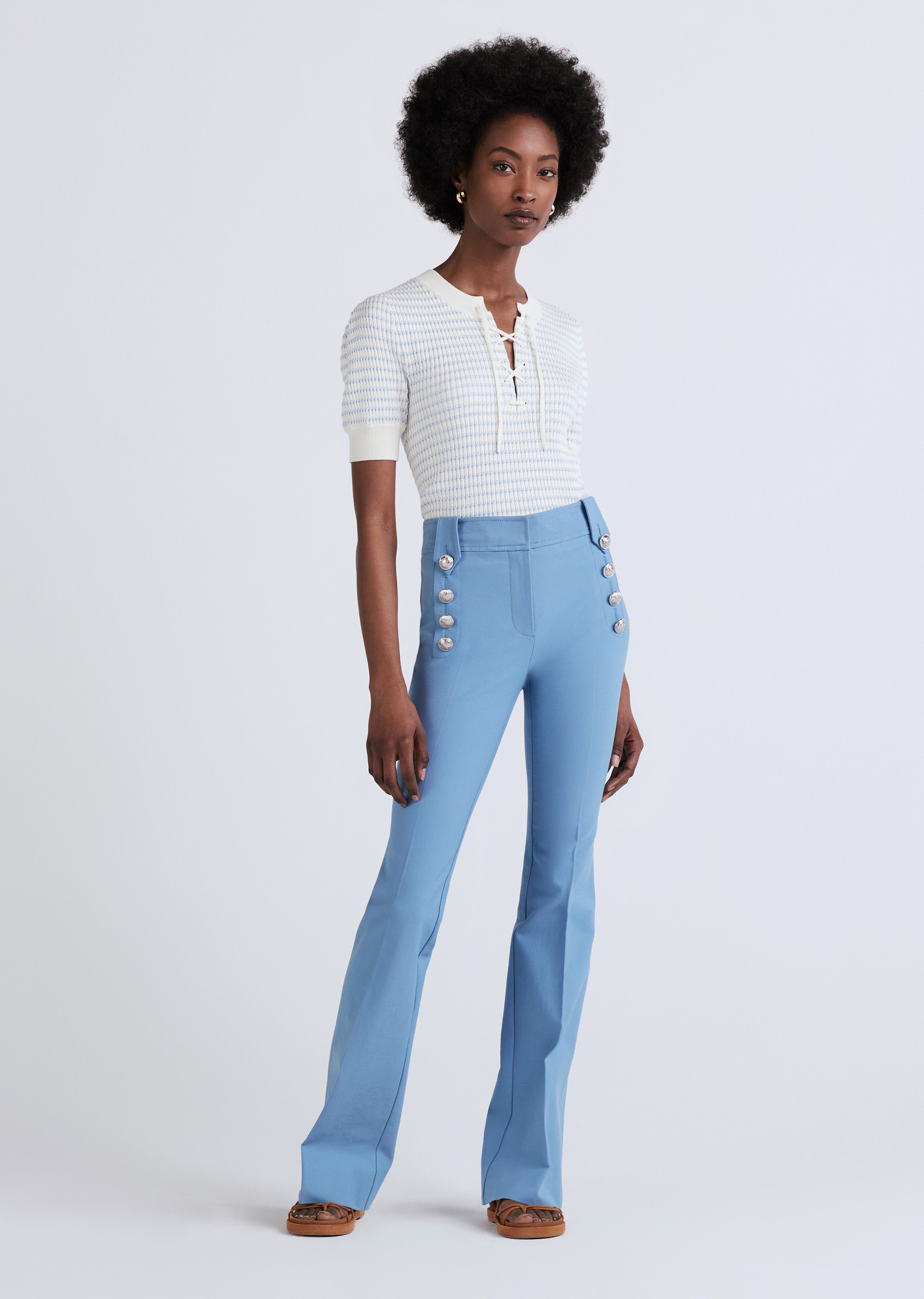 Robertson Flare Trousers - Steel Blue sold by Derek Lam