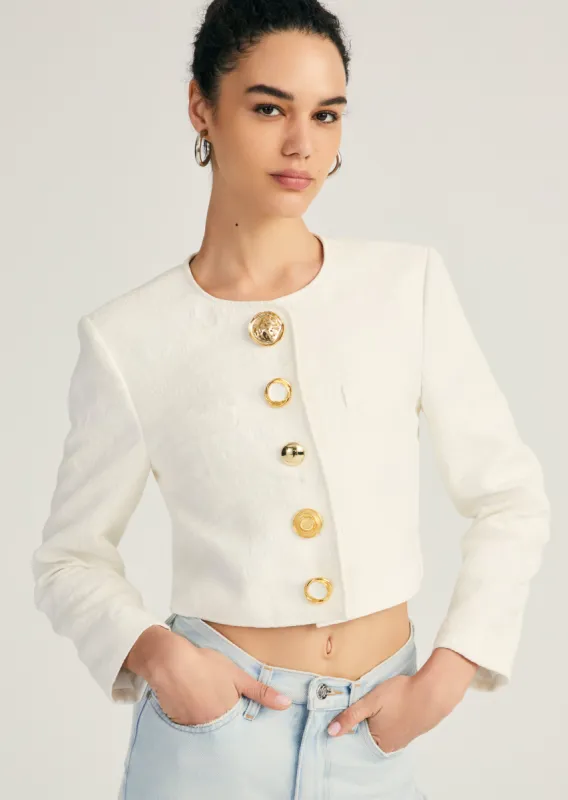 Juliette Mixed Media Button Jacket - Eggshell sold by Derek Lam