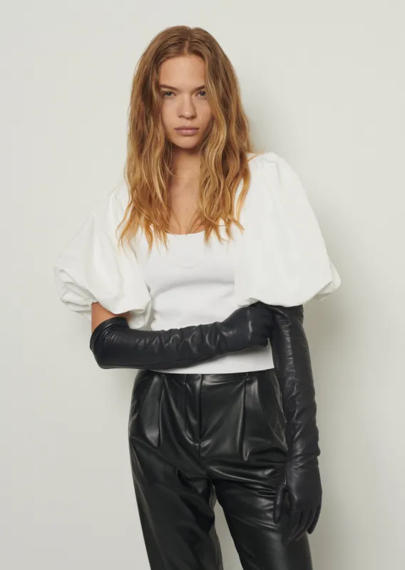 Mara Balloon Sleeve Mixed Media Top - Ivory sold by Derek Lam