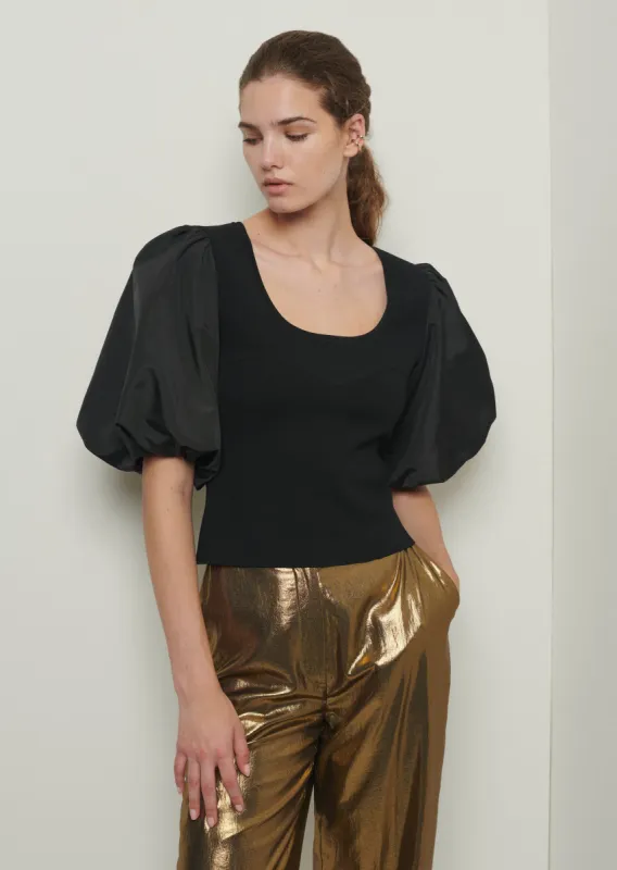 Mara Balloon Sleeve Mixed Media Top - Black sold by Derek Lam