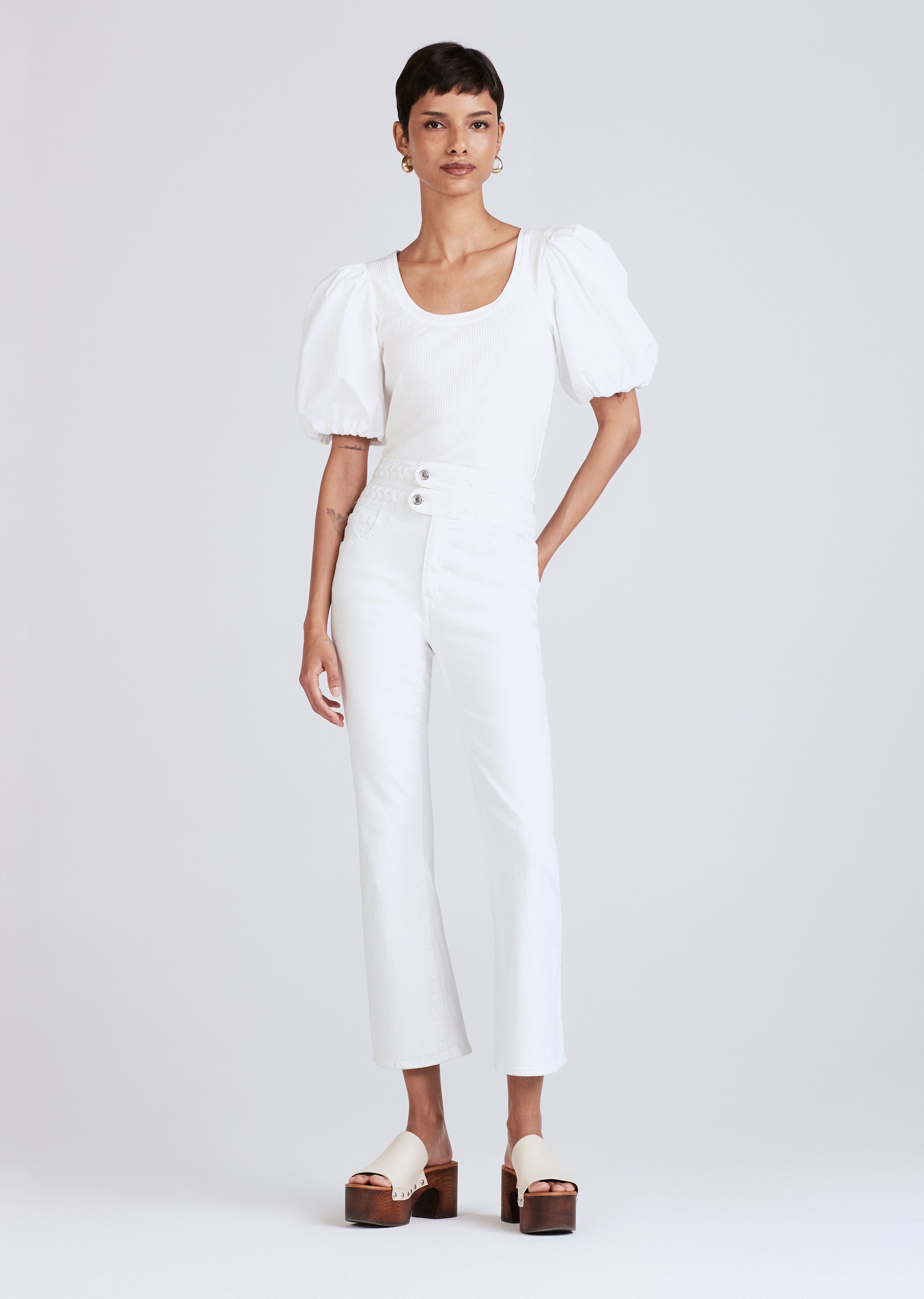 Crosby Braided High Rise Crop Flare - White sold by Derek Lam