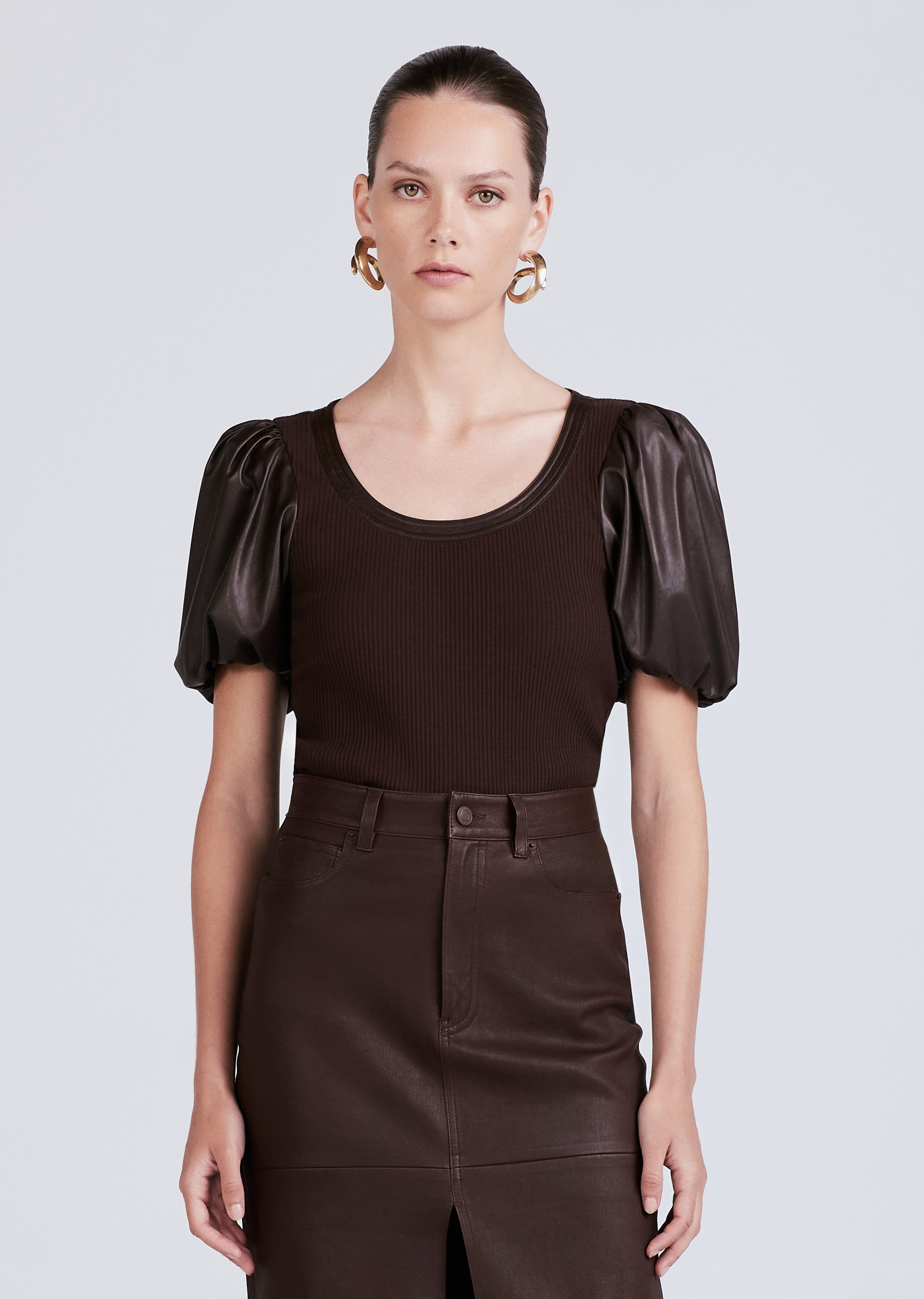 Willa Contrast Balloon Sleeve Top - Chocolate sold by Derek Lam product image thumbnail 2