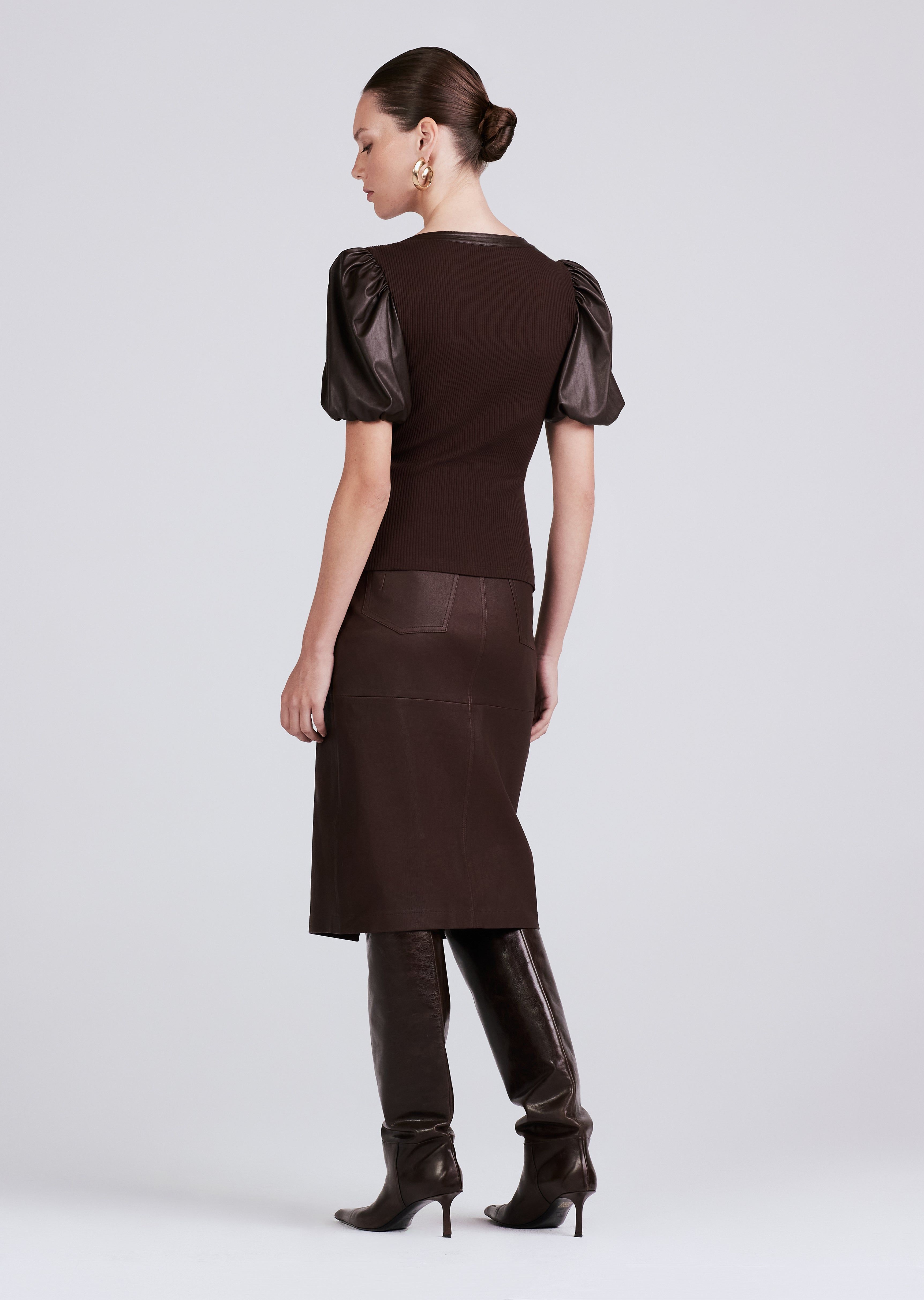 Willa Contrast Balloon Sleeve Top - Chocolate sold by Derek Lam product image thumbnail 4