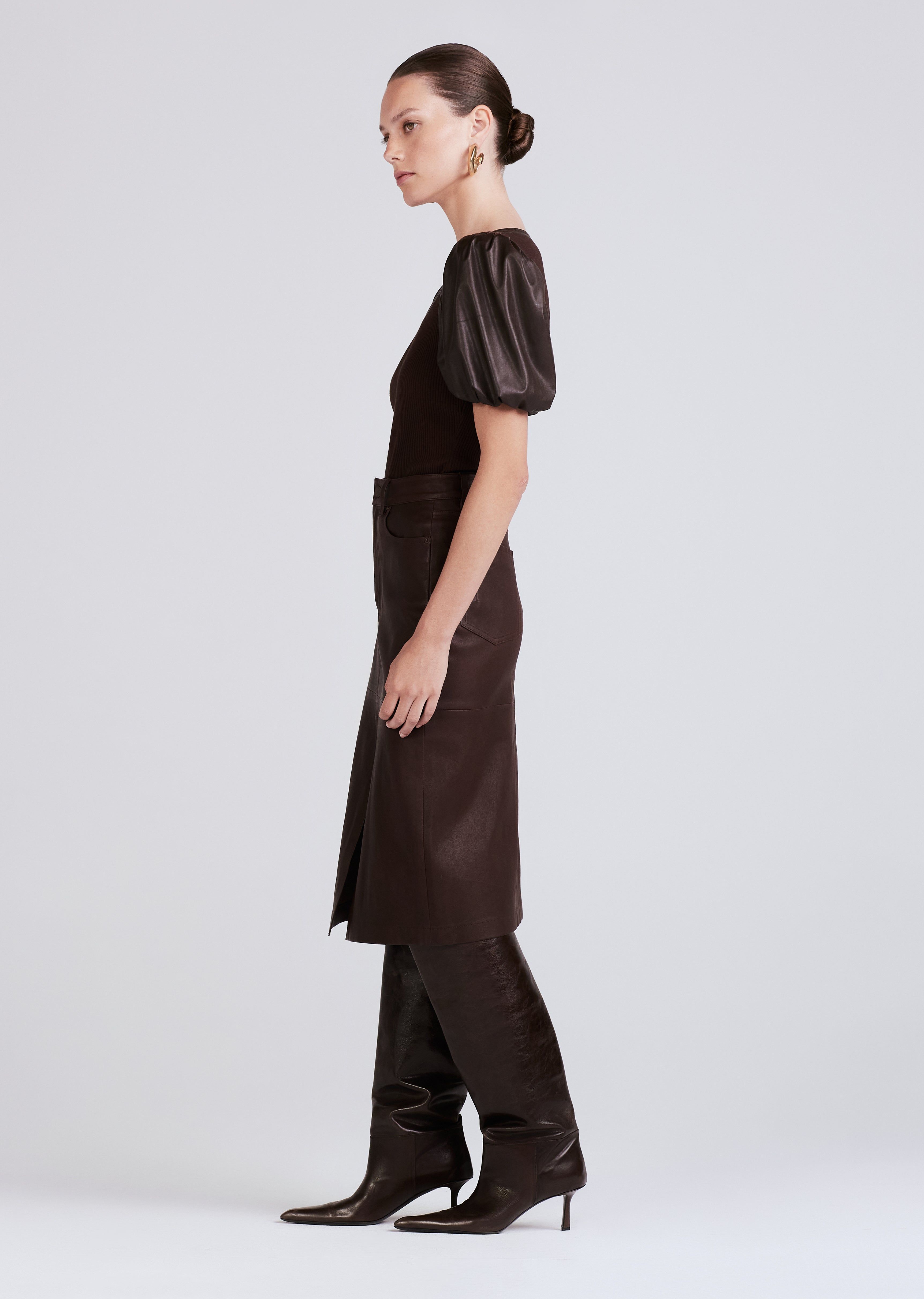 Willa Contrast Balloon Sleeve Top - Chocolate sold by Derek Lam product image thumbnail 3