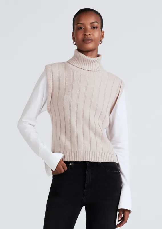 Paola Mixed Media Turtleneck Sweater - Taupe-White sold by Derek Lam