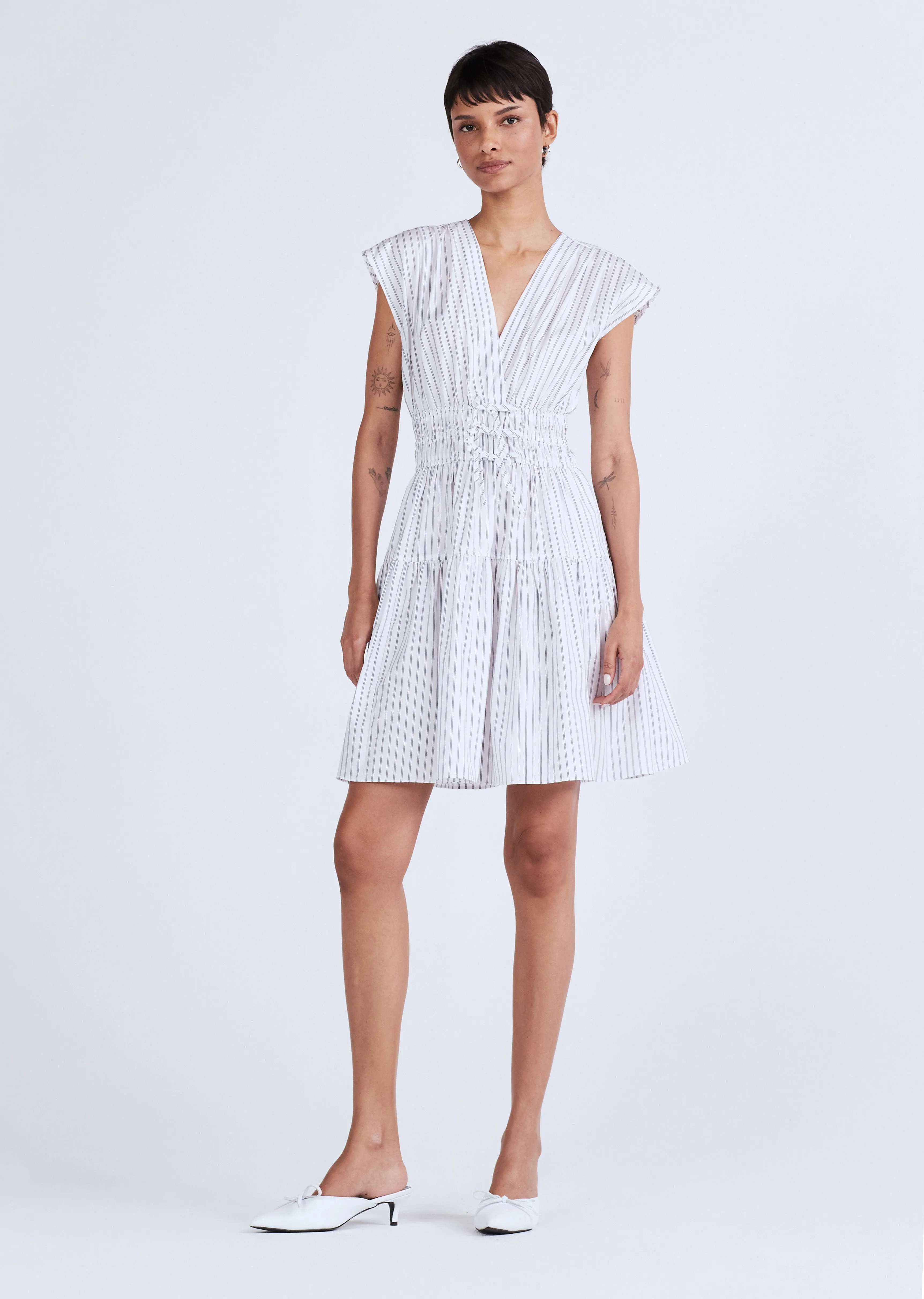 Tora V-Neck Dress - White-Dusty Eggshell sold by Derek Lam