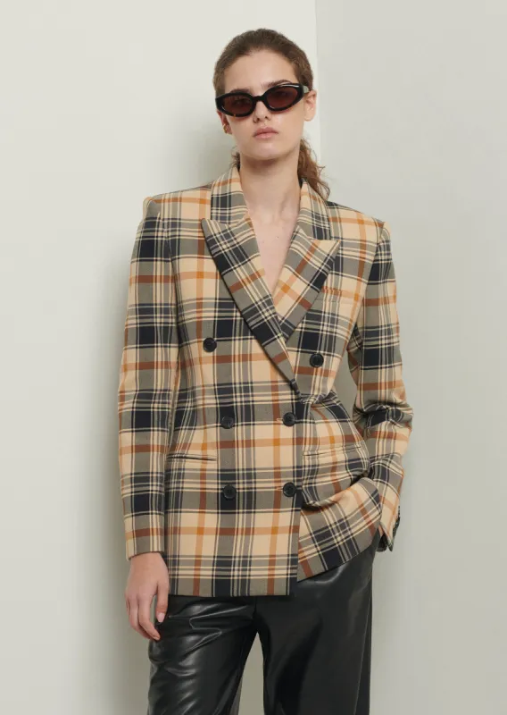Walter Double Breasted Jacket - Khaki Multi sold by Derek Lam