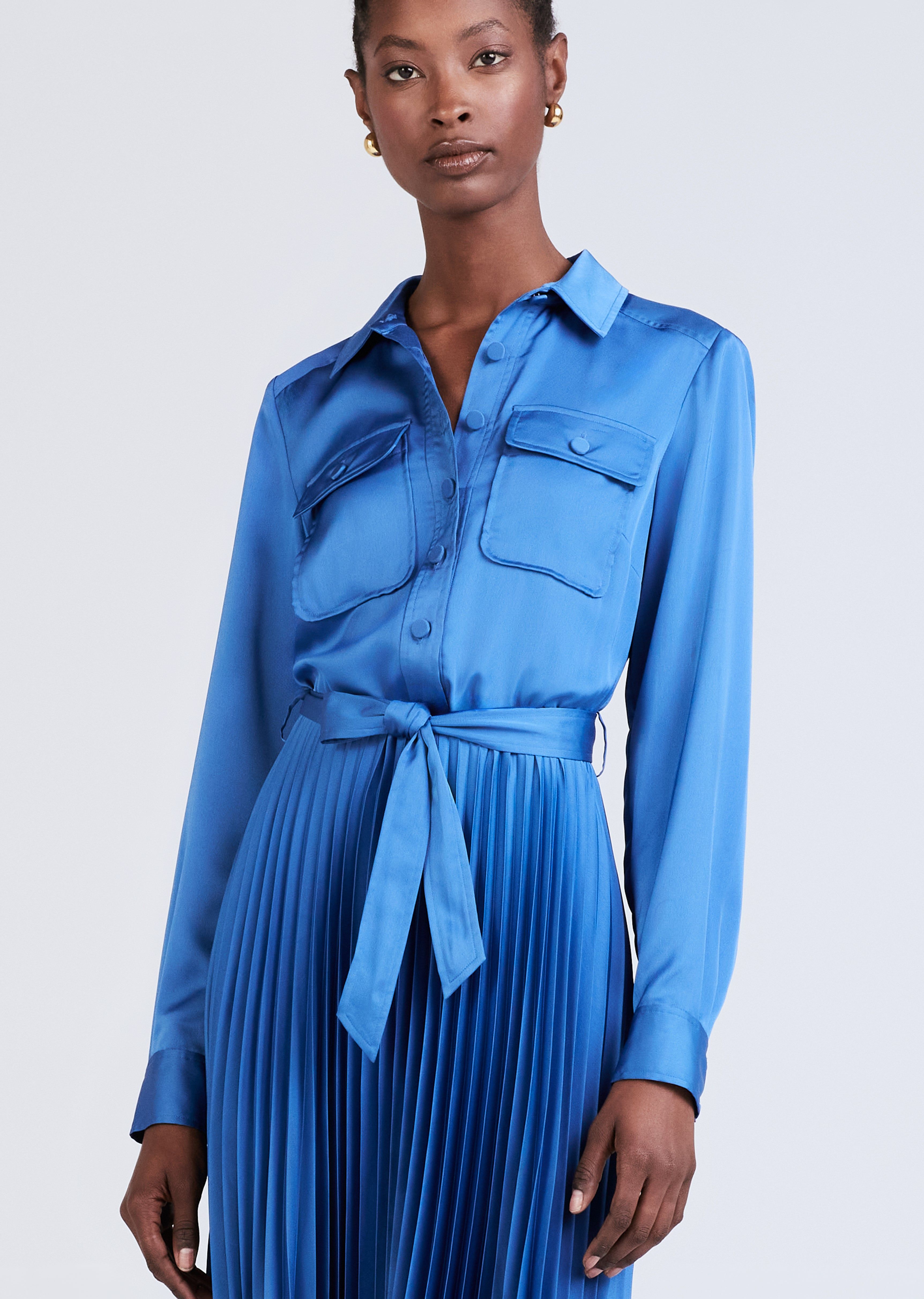 Kenza Pleated Midi Shirt Dress - Slate sold by Derek Lam product image thumbnail 4