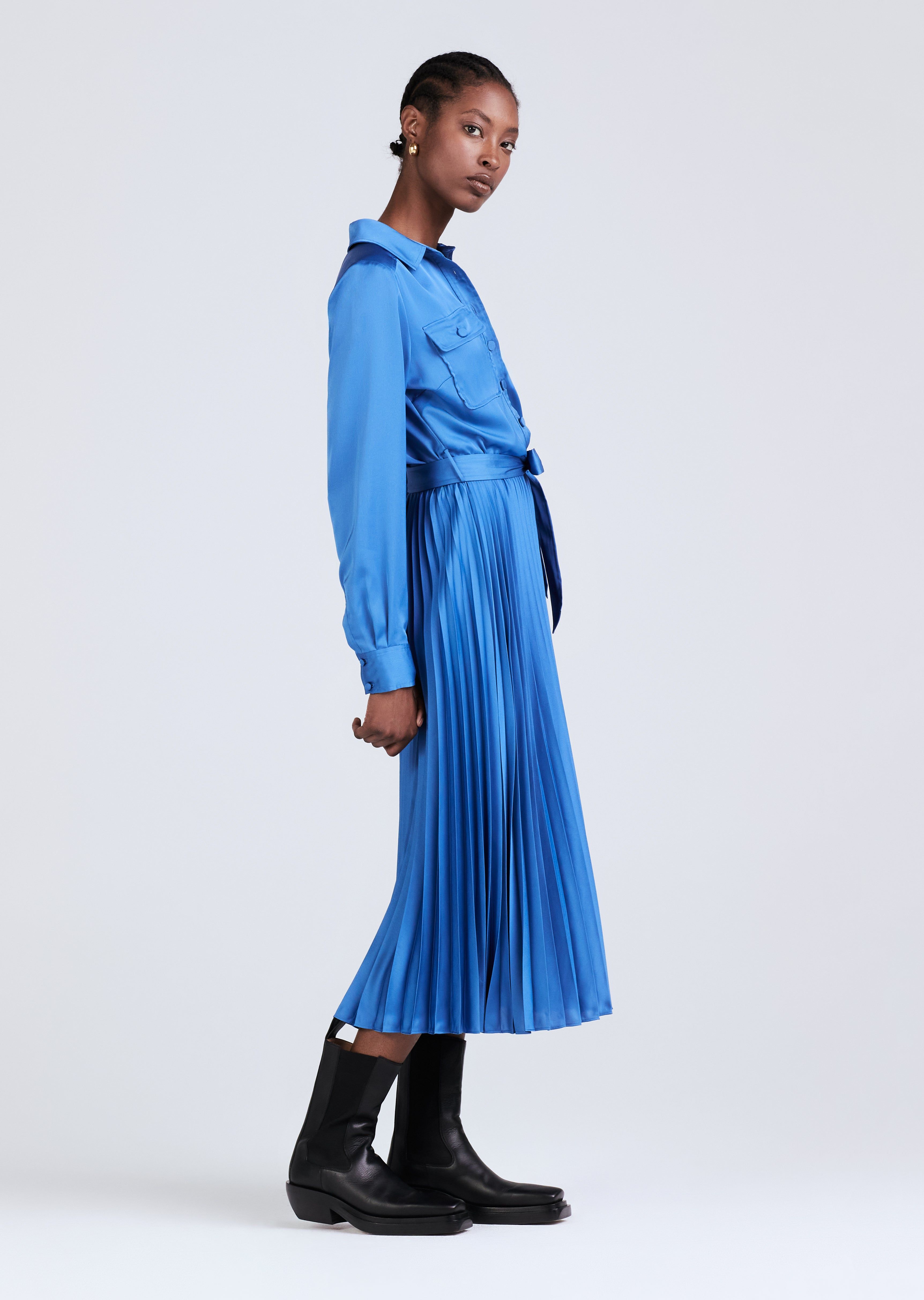 Kenza Pleated Midi Shirt Dress - Slate sold by Derek Lam product image thumbnail 2