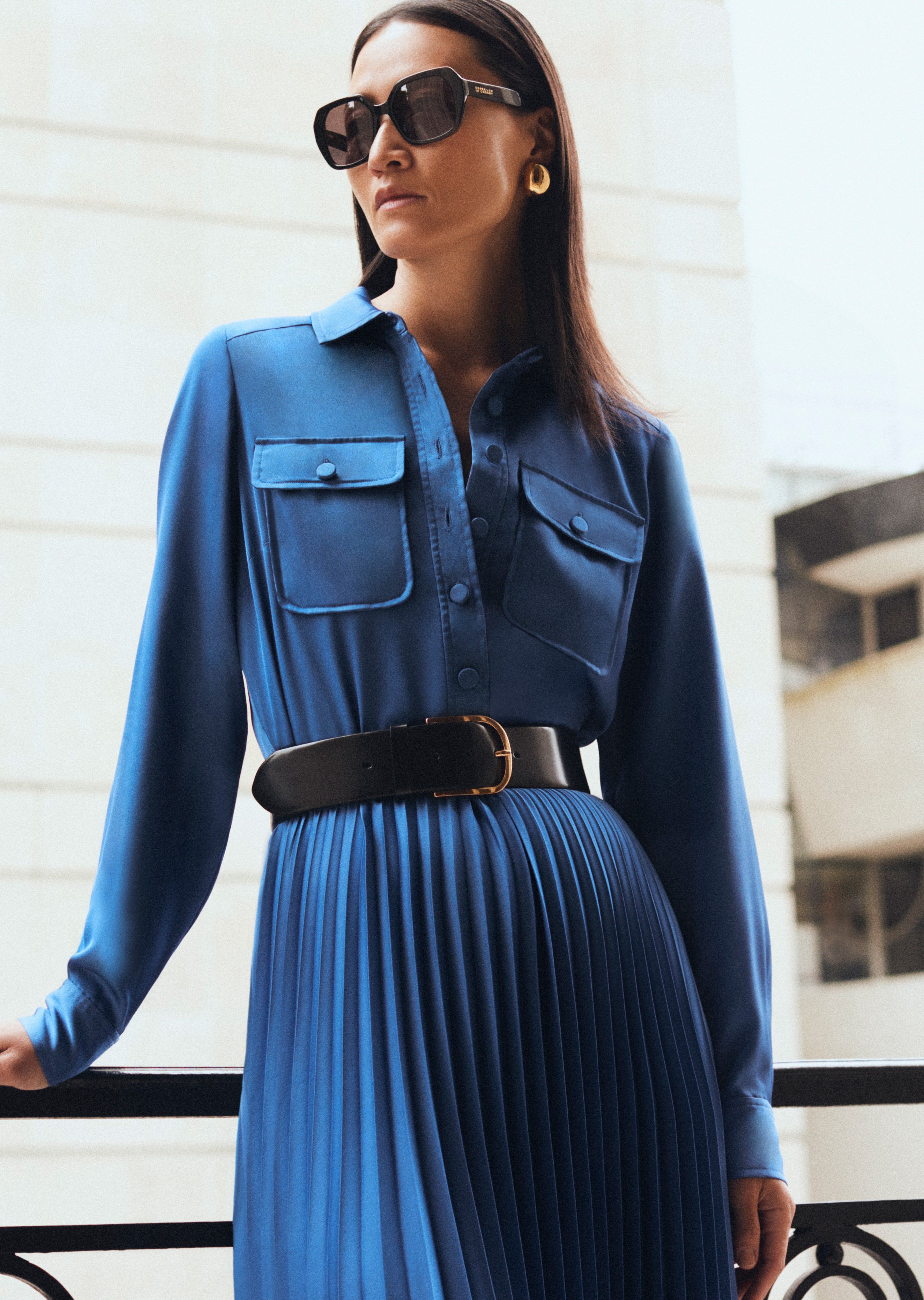 Kenza Pleated Midi Shirt Dress - Slate sold by Derek Lam product image thumbnail 5