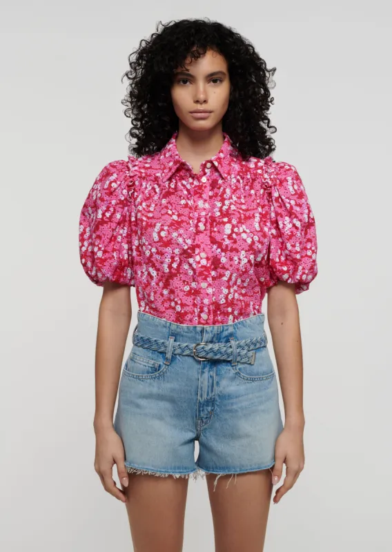Daria Balloon Sleeve Shirt - Pink-Red Multi sold by Derek Lam