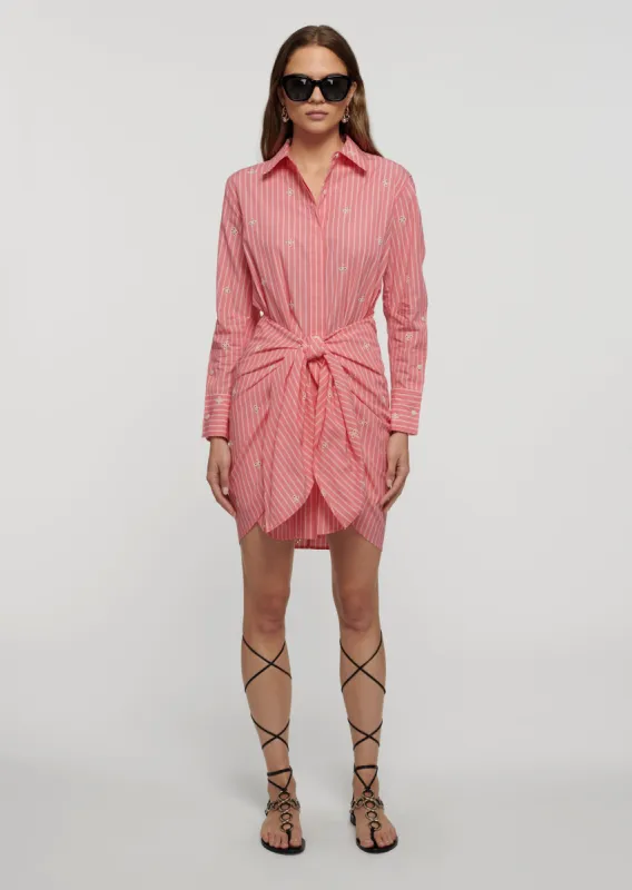 Charlotte Tie Waist Shirt Dress - Coral-Ecru sold by Derek Lam