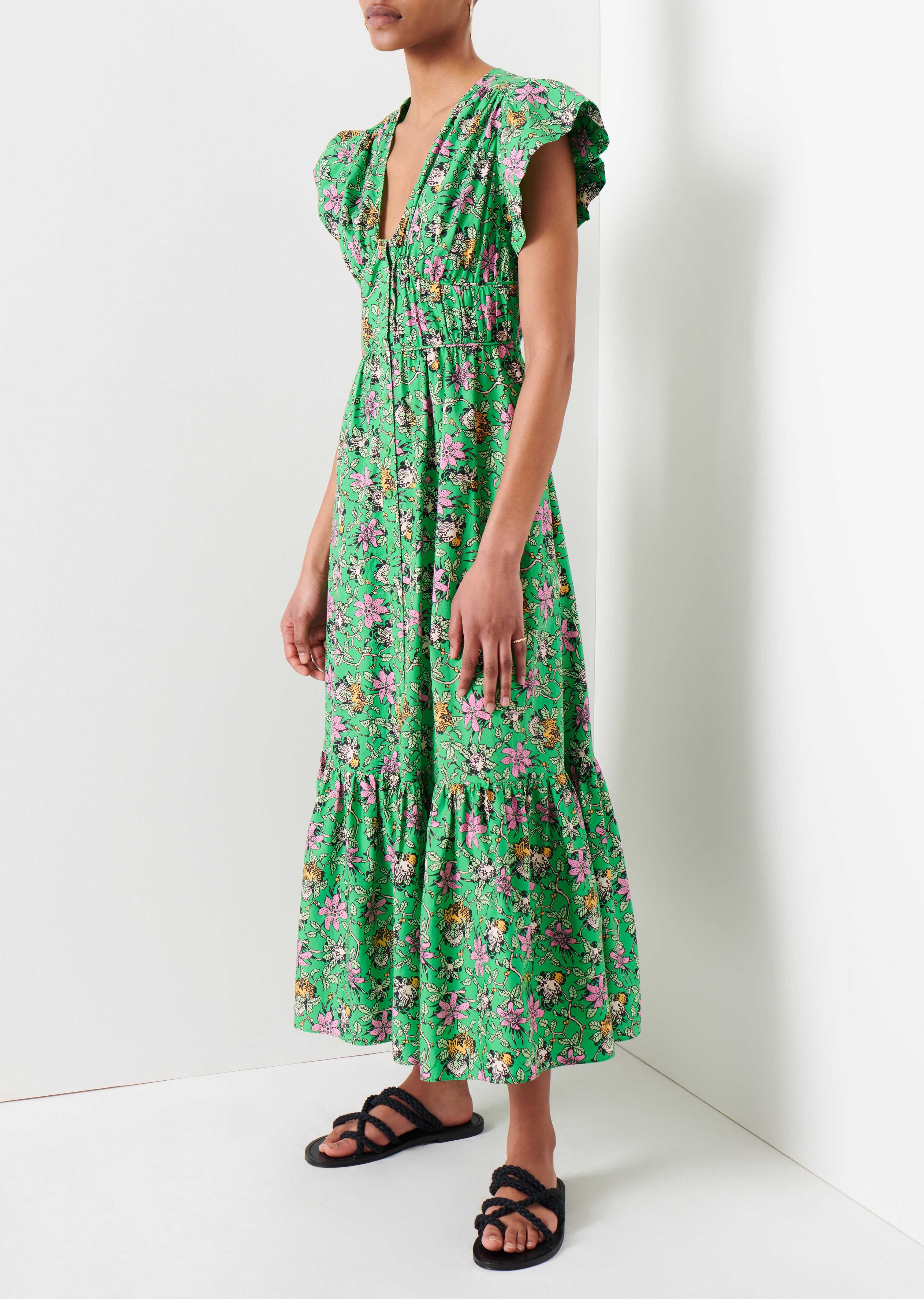 Greta Ruffle Sleeve Dress - Green Multi sold by Derek Lam product image thumbnail 3