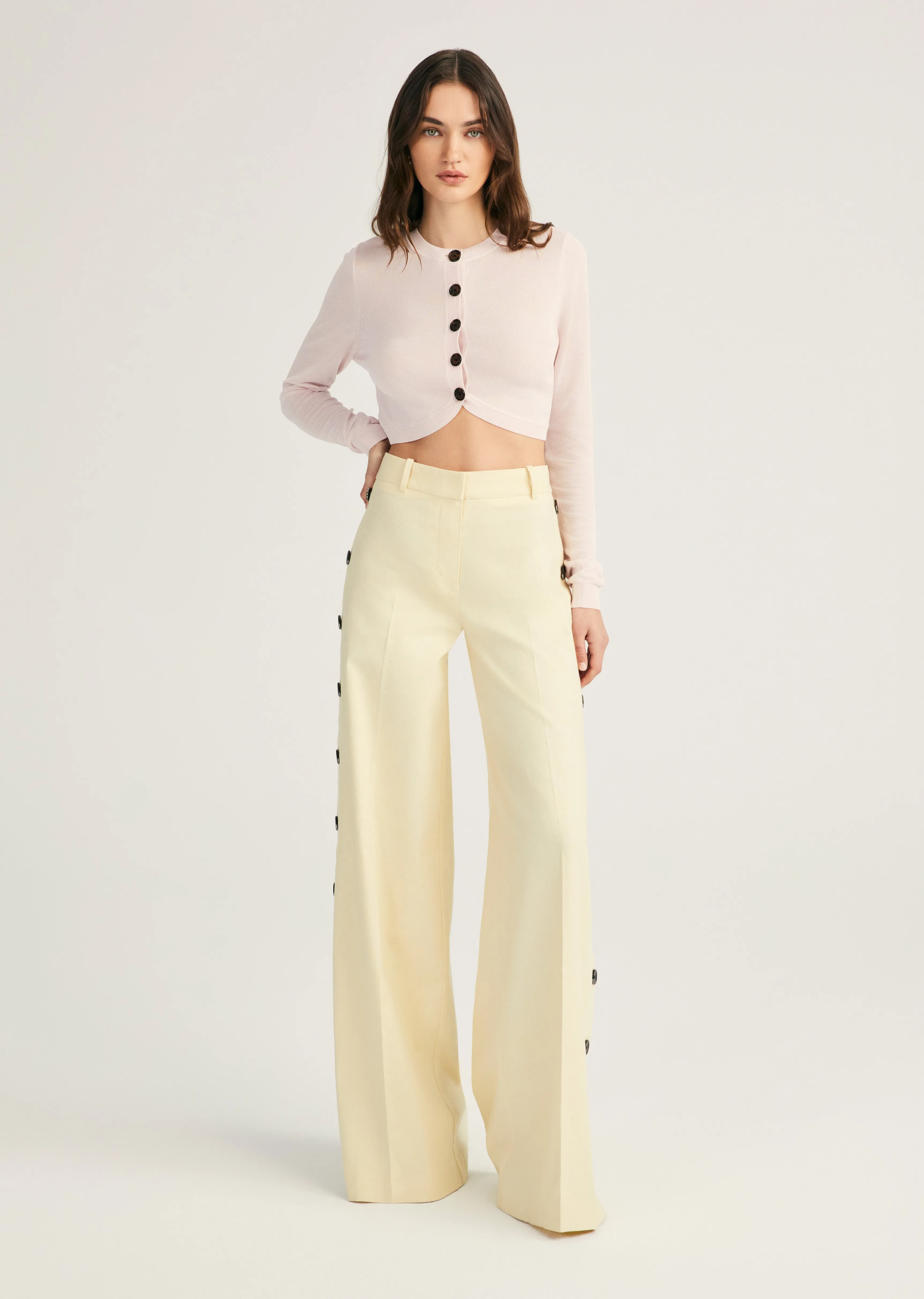 Carter Wide Leg Button Detail Trouser - Sorbet sold by Derek Lam