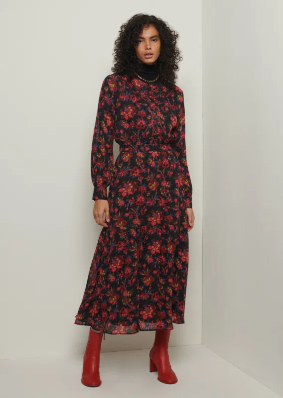 Tracy Long Sleeve Tiered Button Front Maxi Dress - Black Multi sold by Derek Lam