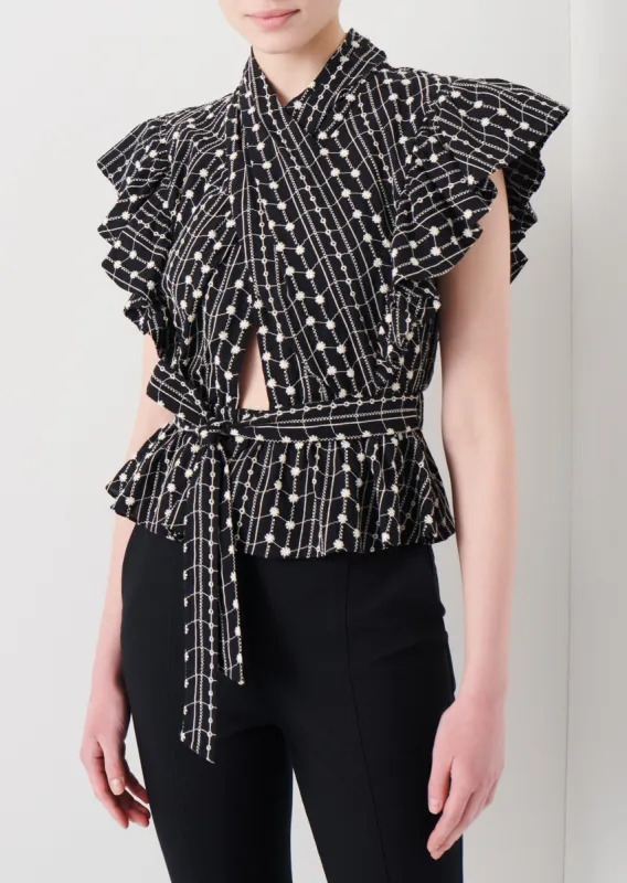 Brynn Ruffle Wrap Top - Black-Ivory sold by Derek Lam
