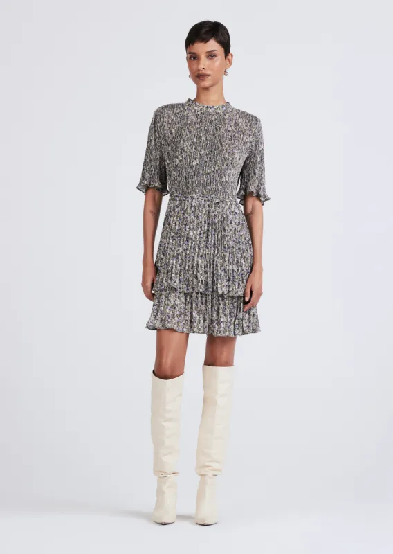 Samantha Short Sleeve Pleated Mini Dress - Sage Multi sold by Derek Lam