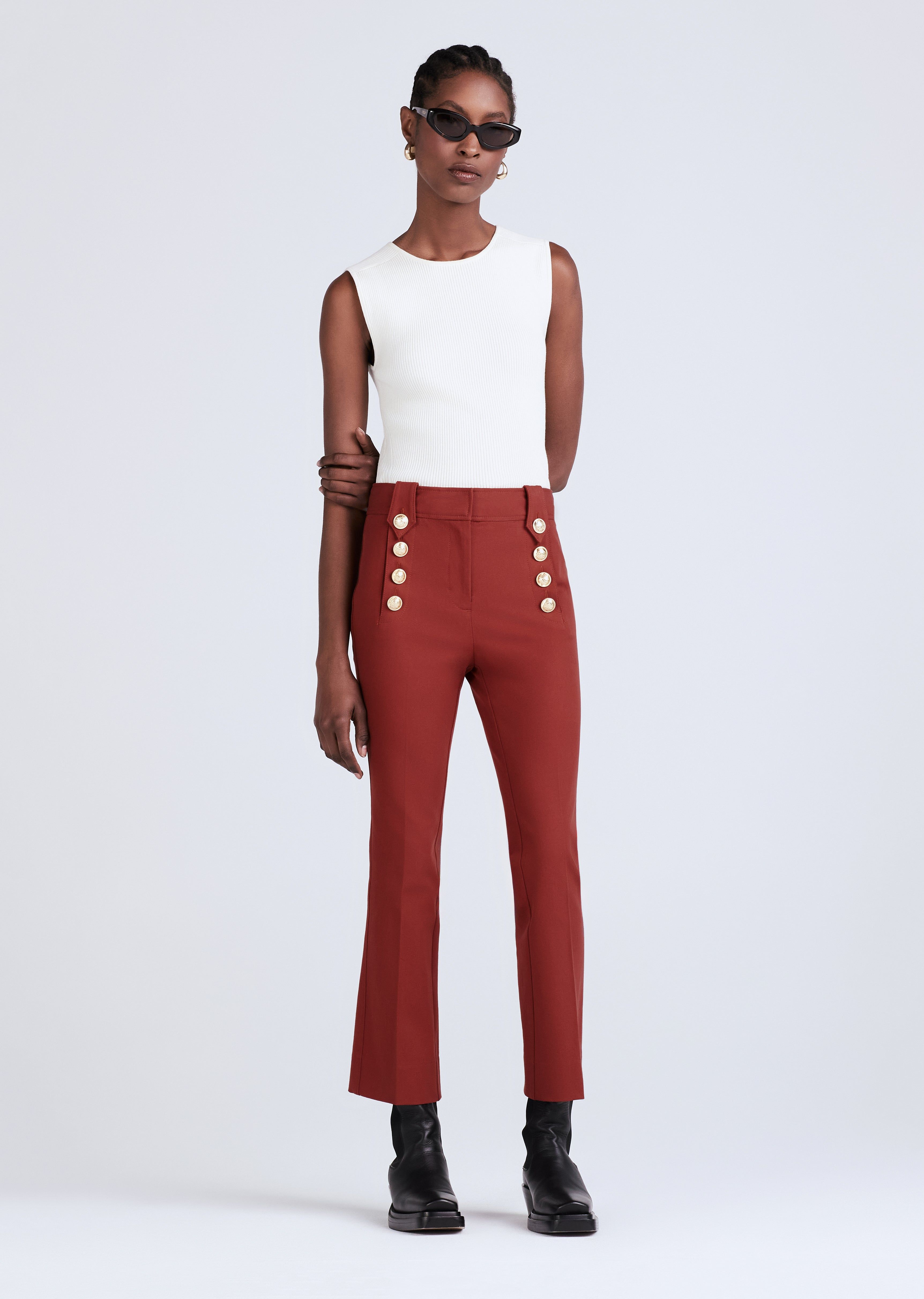 Robertson Crop Flare Trousers - Mahogany sold by Derek Lam