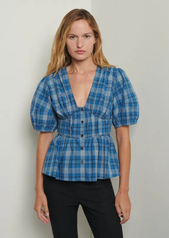 Maureen Balloon Sleeve Top - Blue Multi sold by Derek Lam