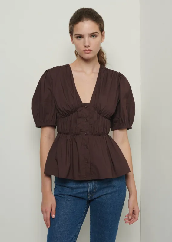 Maureen Balloon Sleeve Top - Chocolate sold by Derek Lam