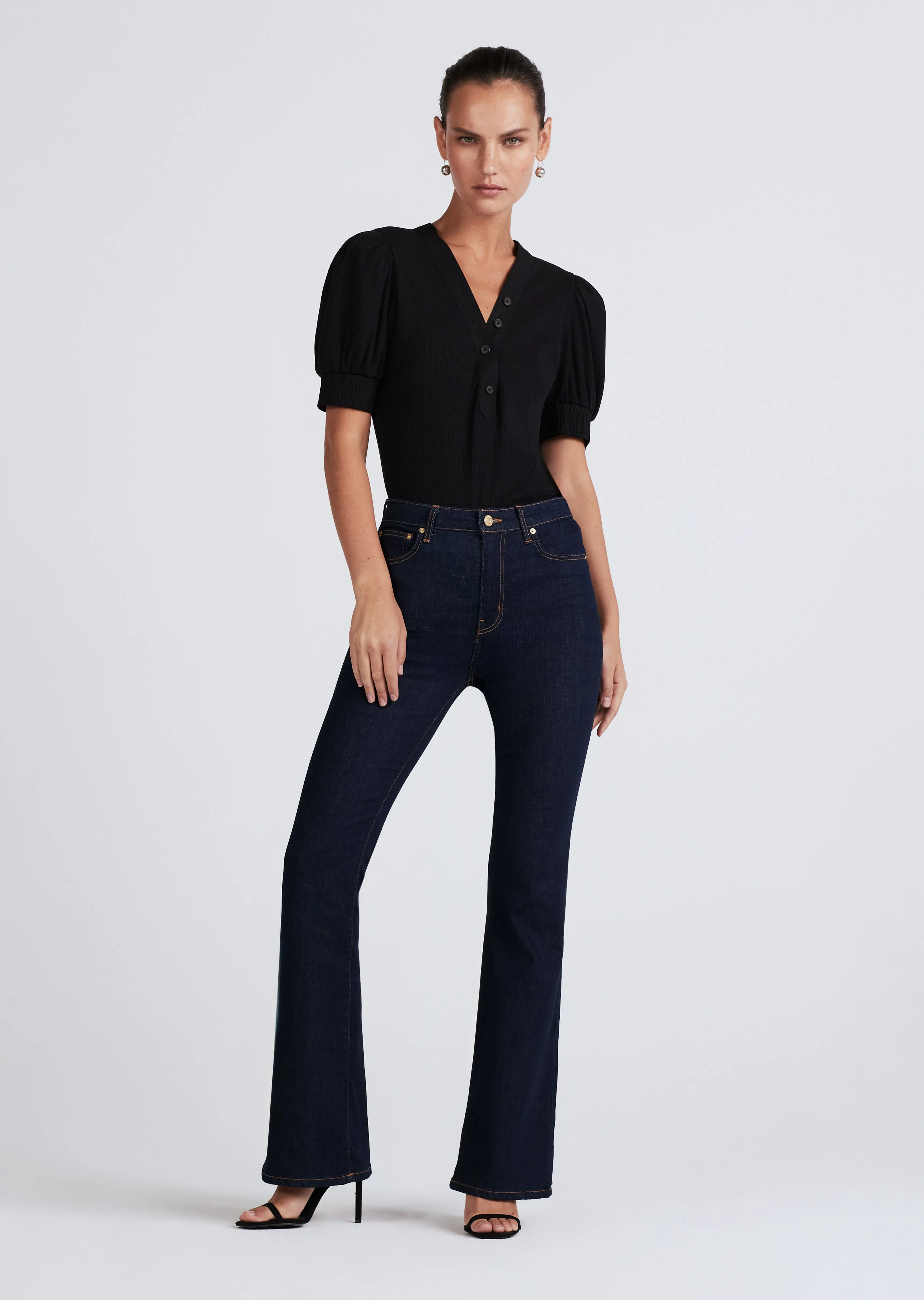 Heather V-Neck Puff Sleeve T-Shirt - Black sold by Derek Lam product image thumbnail 2