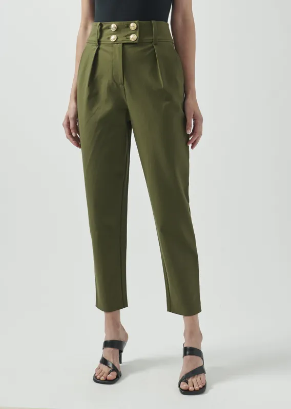 Leonie Pleated Tapered Pants - Army sold by Derek Lam