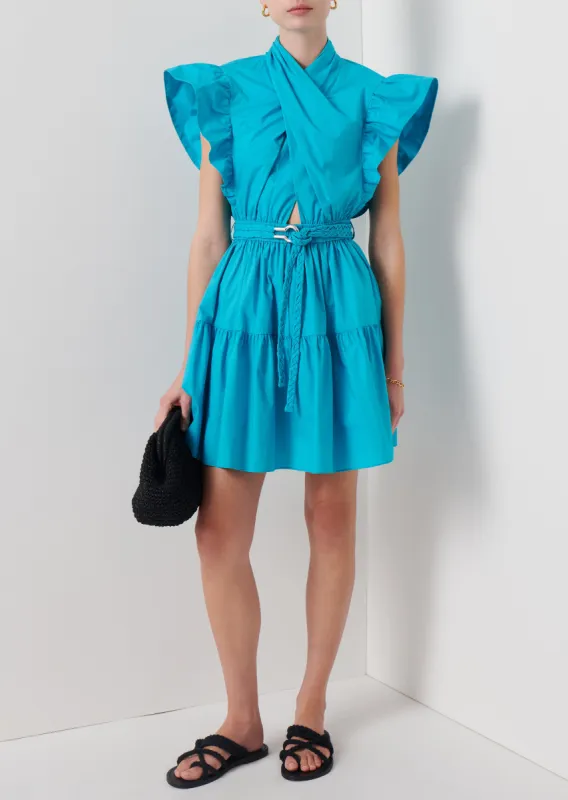Finn Ruffle Wrap Dress - Peacock Blue sold by Derek Lam